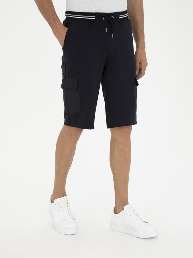 Lacivert Slim Fit Kargo Cepli Şort