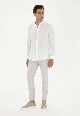 Bej Slim Fit Beli Bağcıklı Kanvas Pantolon