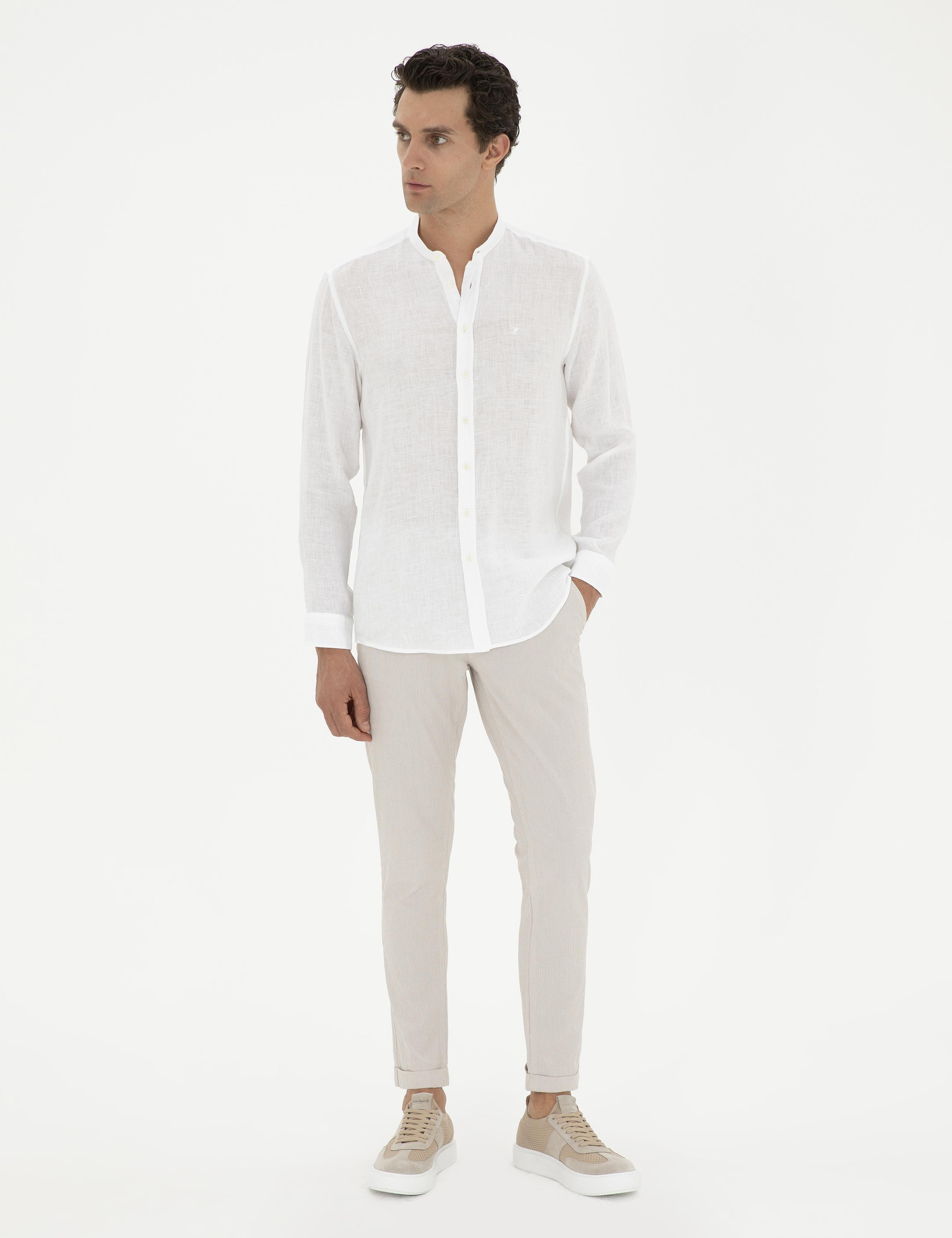Bej Slim Fit Beli Bağcıklı Kanvas Pantolon - 50289151052