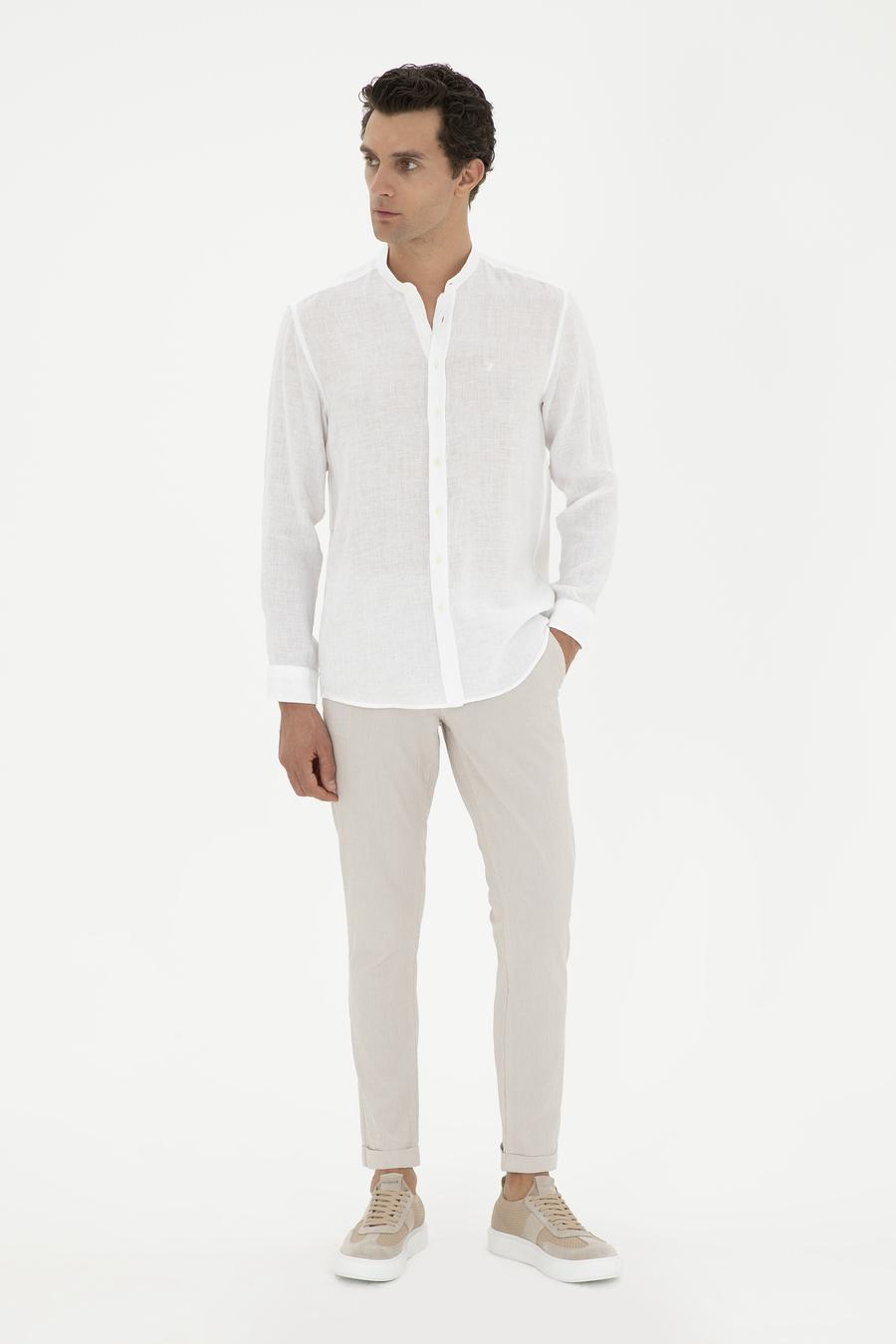 Bej Slim Fit Beli Bağcıklı Kanvas Pantolon - 50289151052