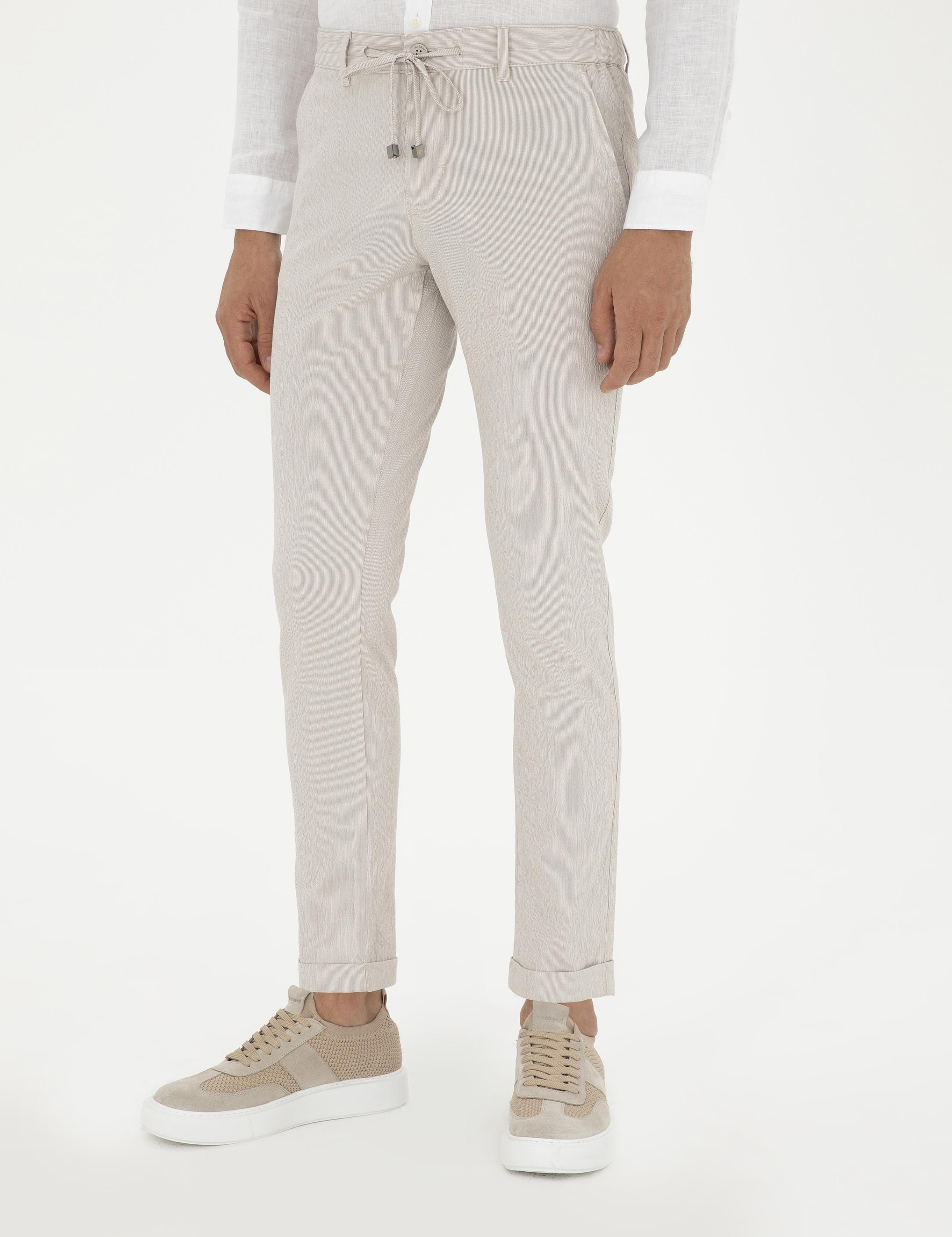 Bej Slim Fit Beli Bağcıklı Kanvas Pantolon - 50289151052