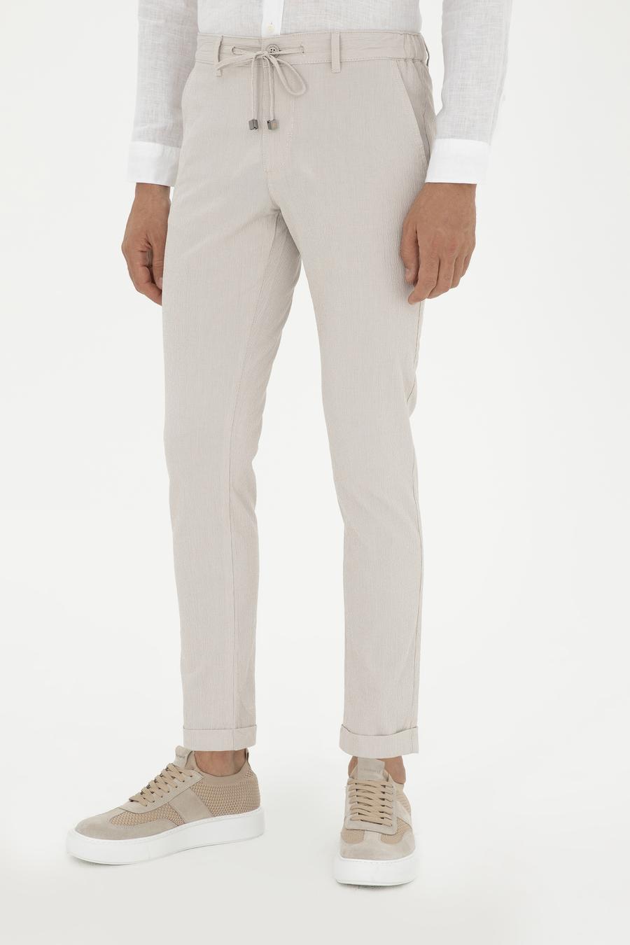 Bej Slim Fit Beli Bağcıklı Kanvas Pantolon - 50289151052