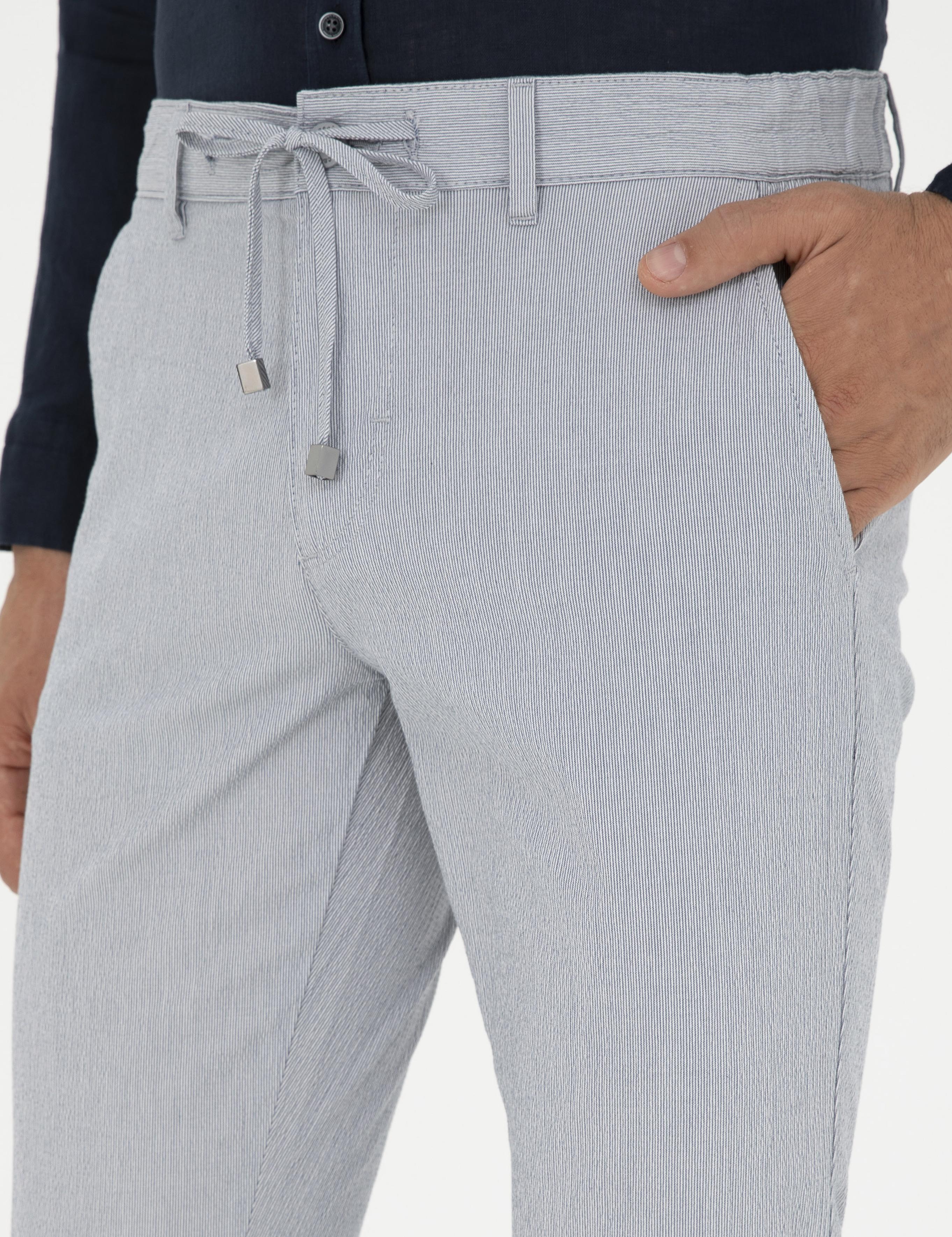 Açık Mavi Slim Fit Beli Bağcıklı Kanvas Pantolon - 50289151107