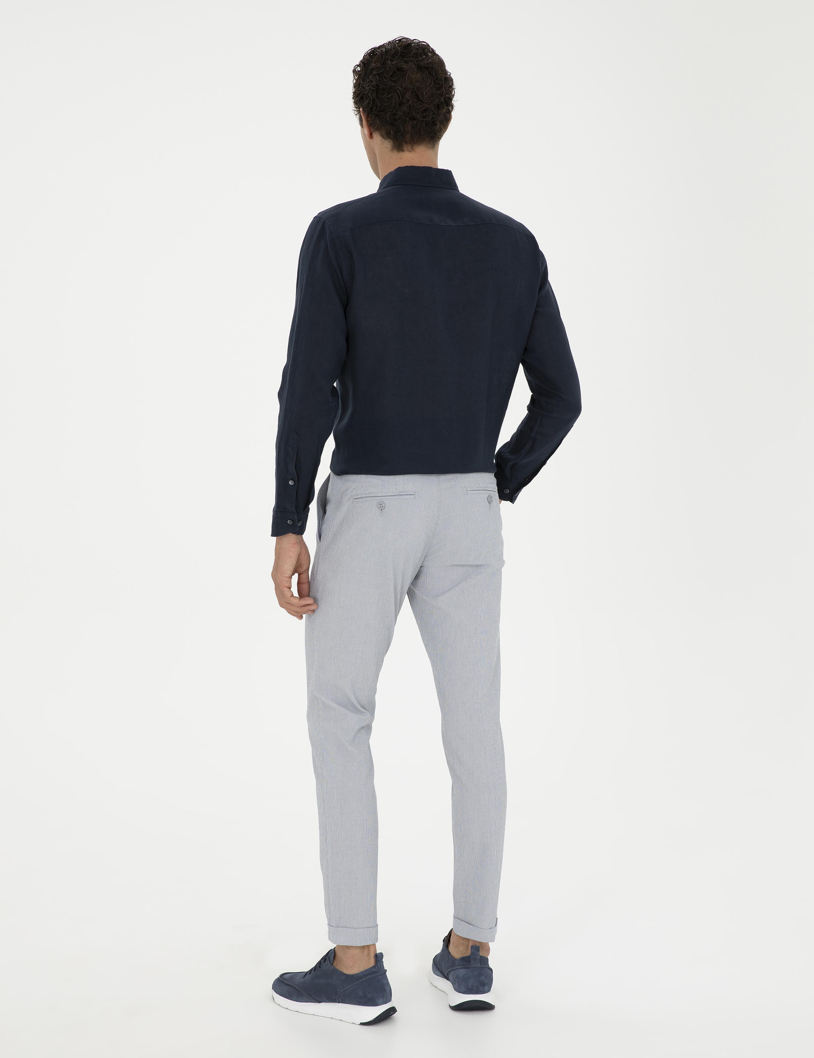 Açık Mavi Slim Fit Beli Bağcıklı Kanvas Pantolon - 50289151107