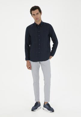 Açık Mavi Slim Fit Beli Bağcıklı Kanvas Pantolon