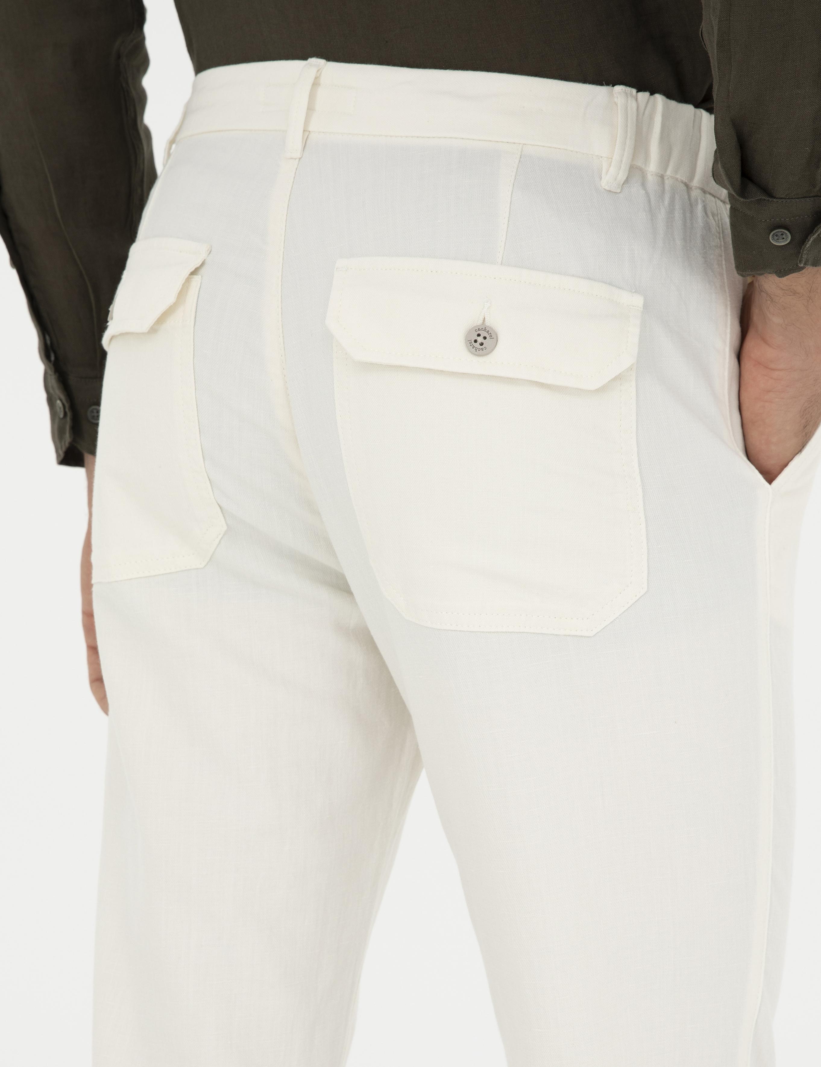Ekru Carrot Fit Keten Karışımlı Kanvas Pantolon - 50285371093
