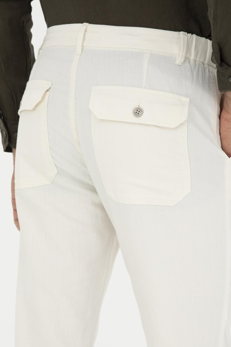 Ekru Carrot Fit Keten Karışımlı Kanvas Pantolon - 50285371093