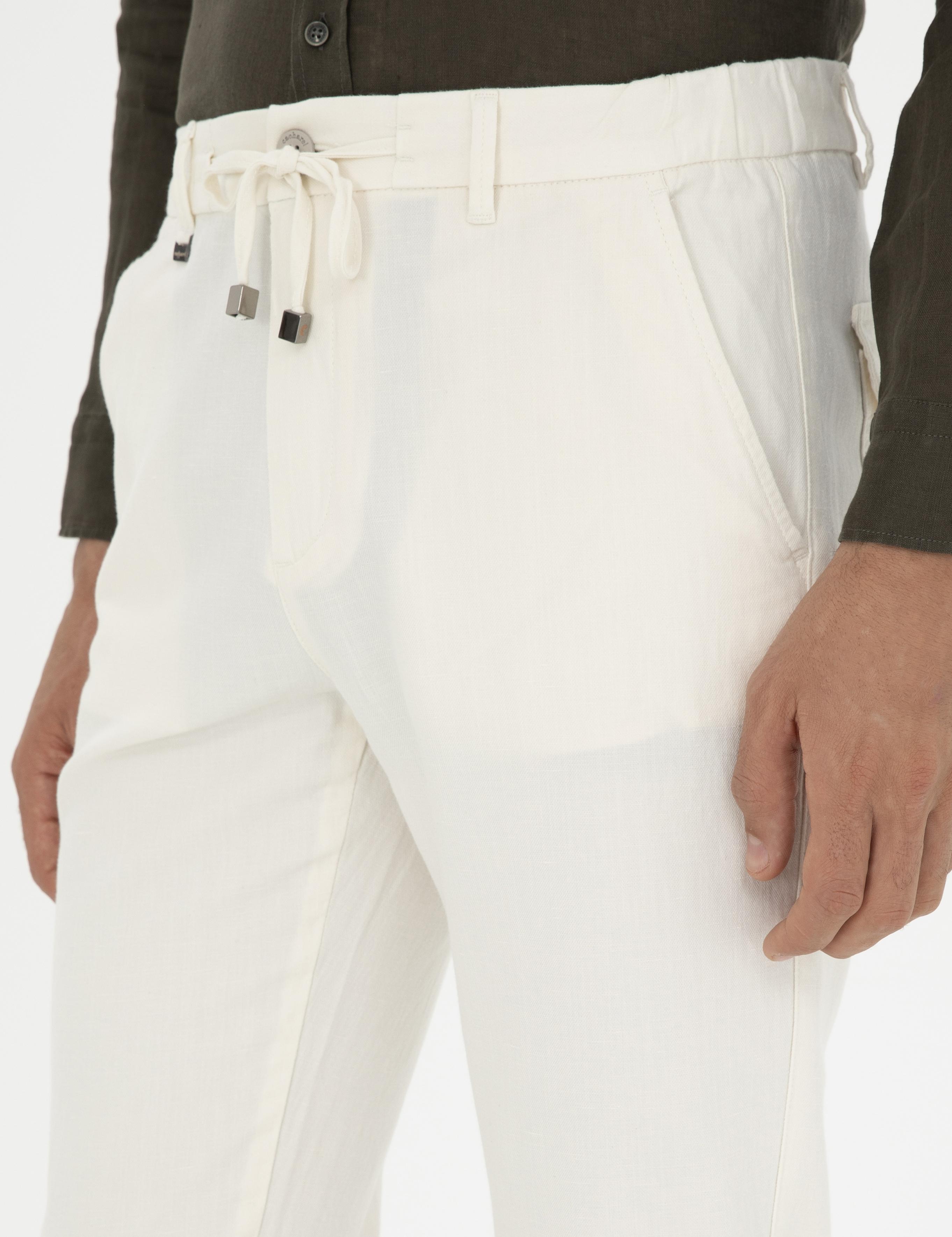 Ekru Carrot Fit Keten Karışımlı Kanvas Pantolon - 50285371093