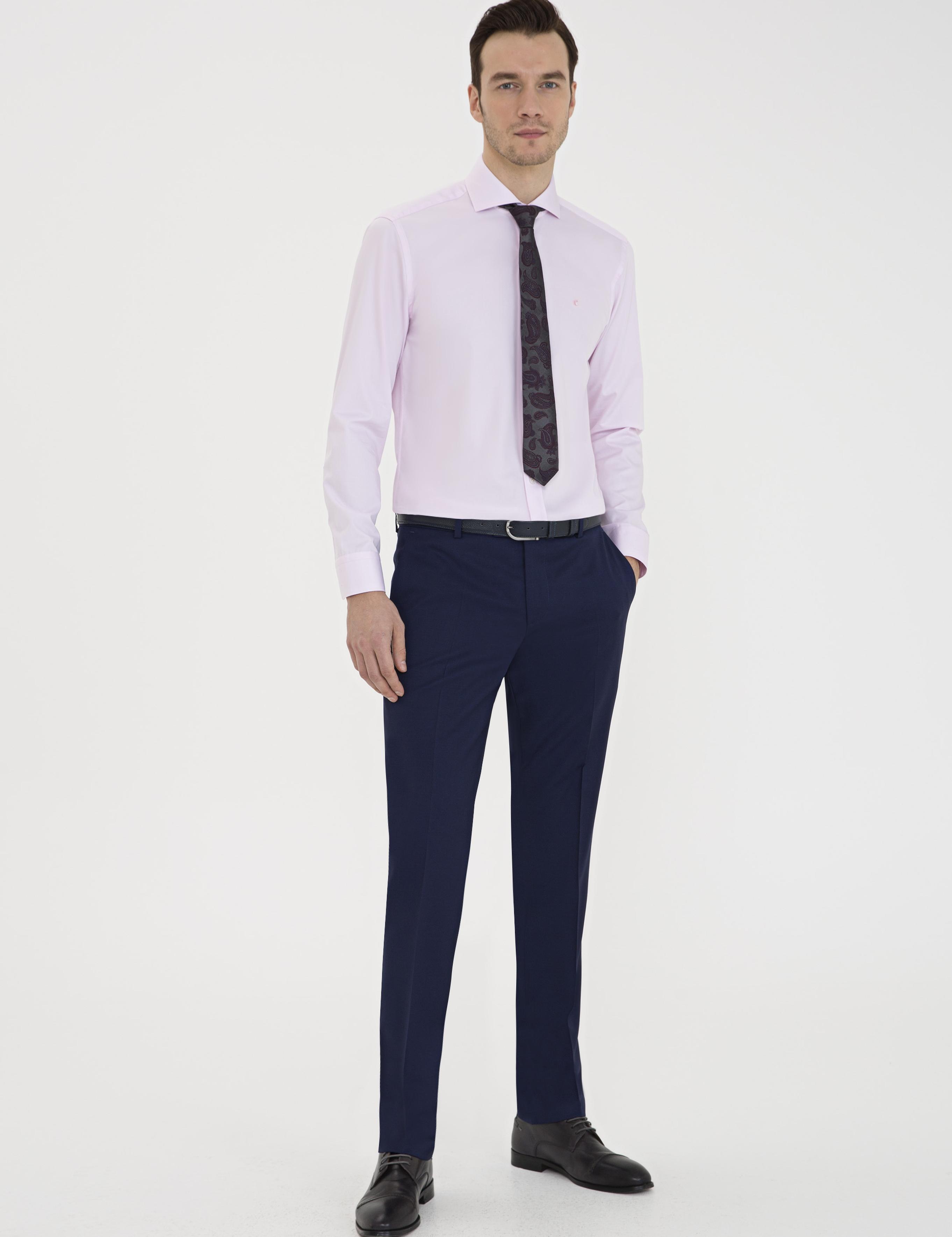 Açık Pembe Slim Fit Uzun Kollu Basic Gömlek - 50229004039