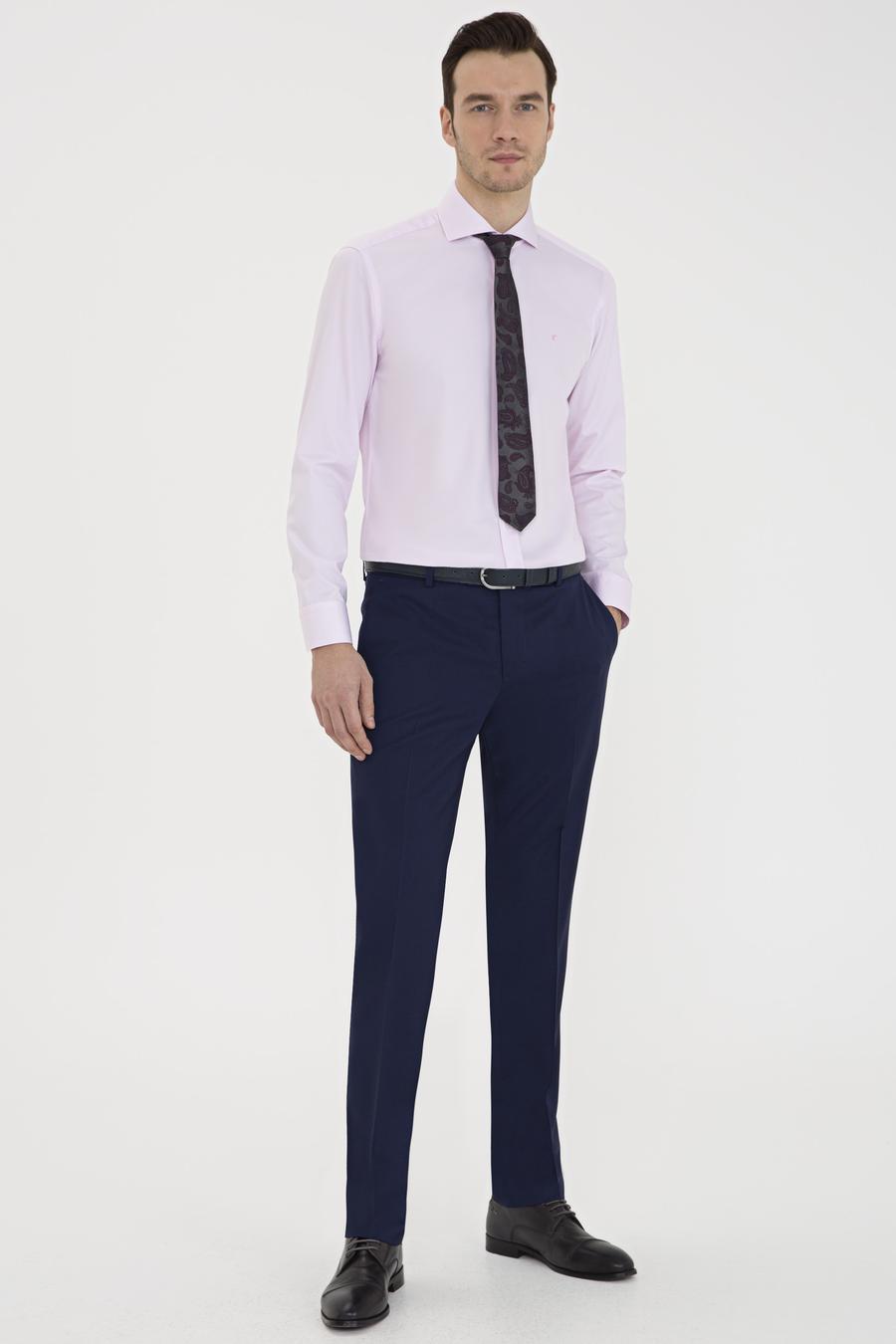 Açık Pembe Slim Fit Uzun Kollu Basic Gömlek - 50229004039