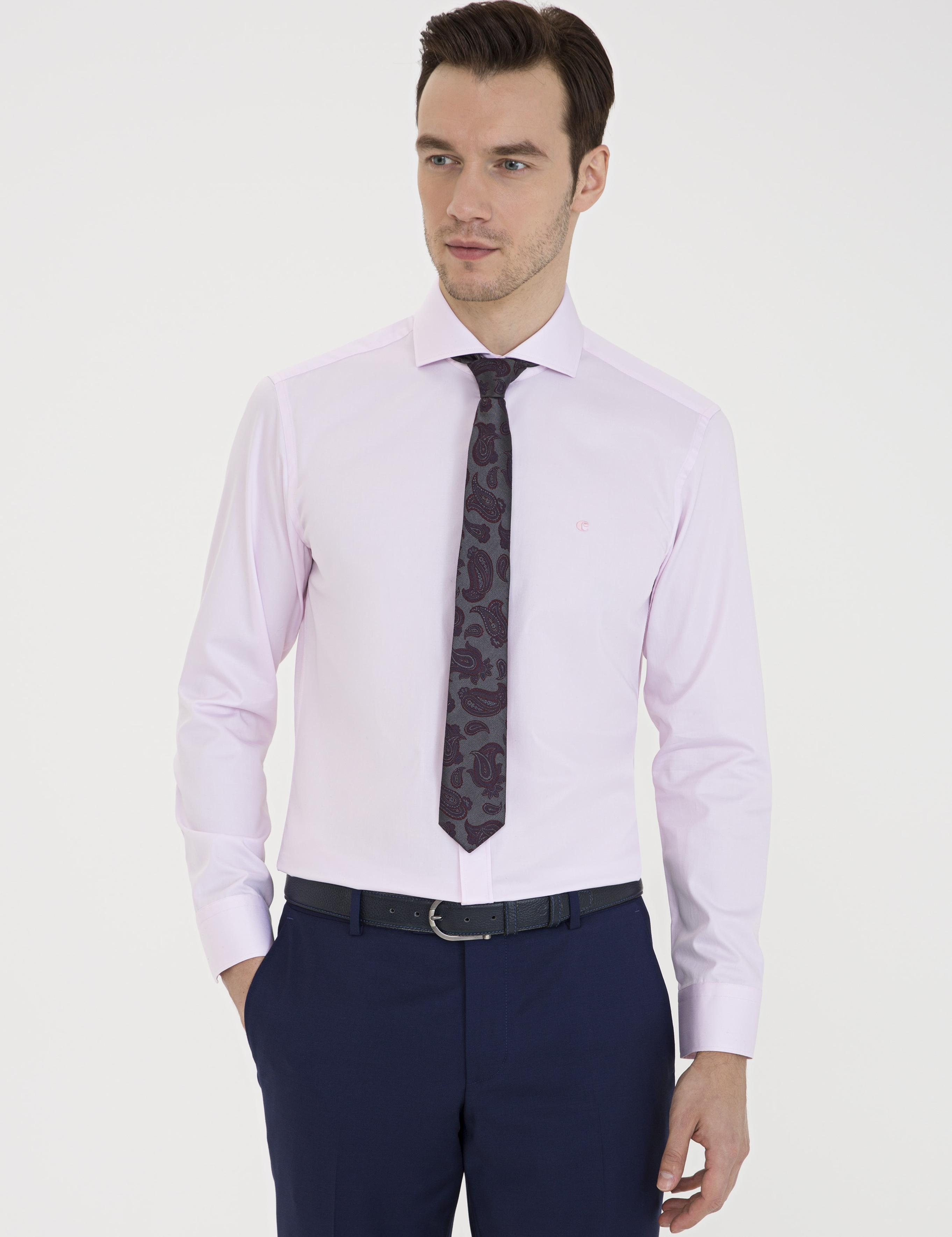 Açık Pembe Slim Fit Uzun Kollu Basic Gömlek - 50229004039