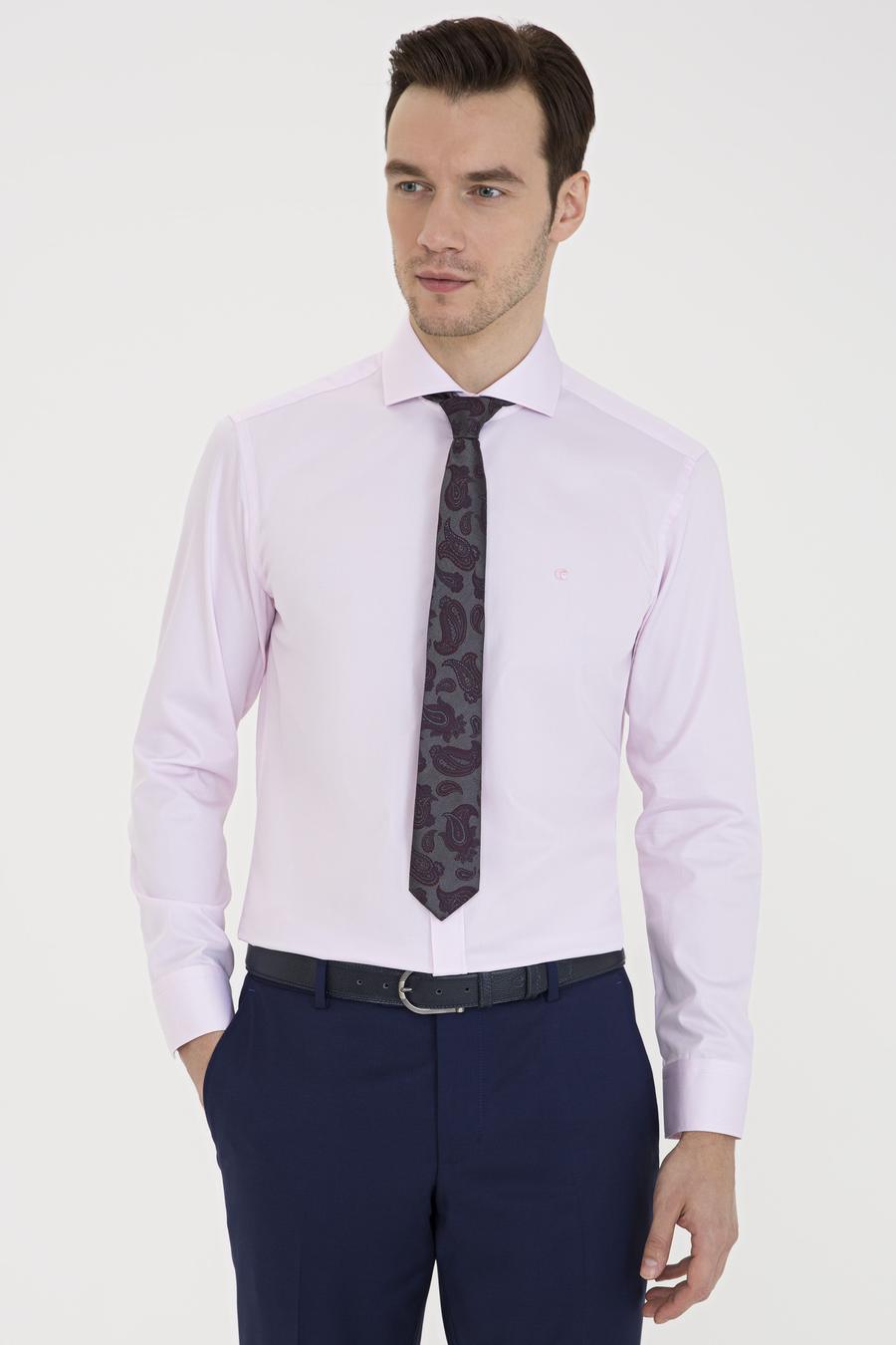 Açık Pembe Slim Fit Uzun Kollu Basic Gömlek - 50229004039