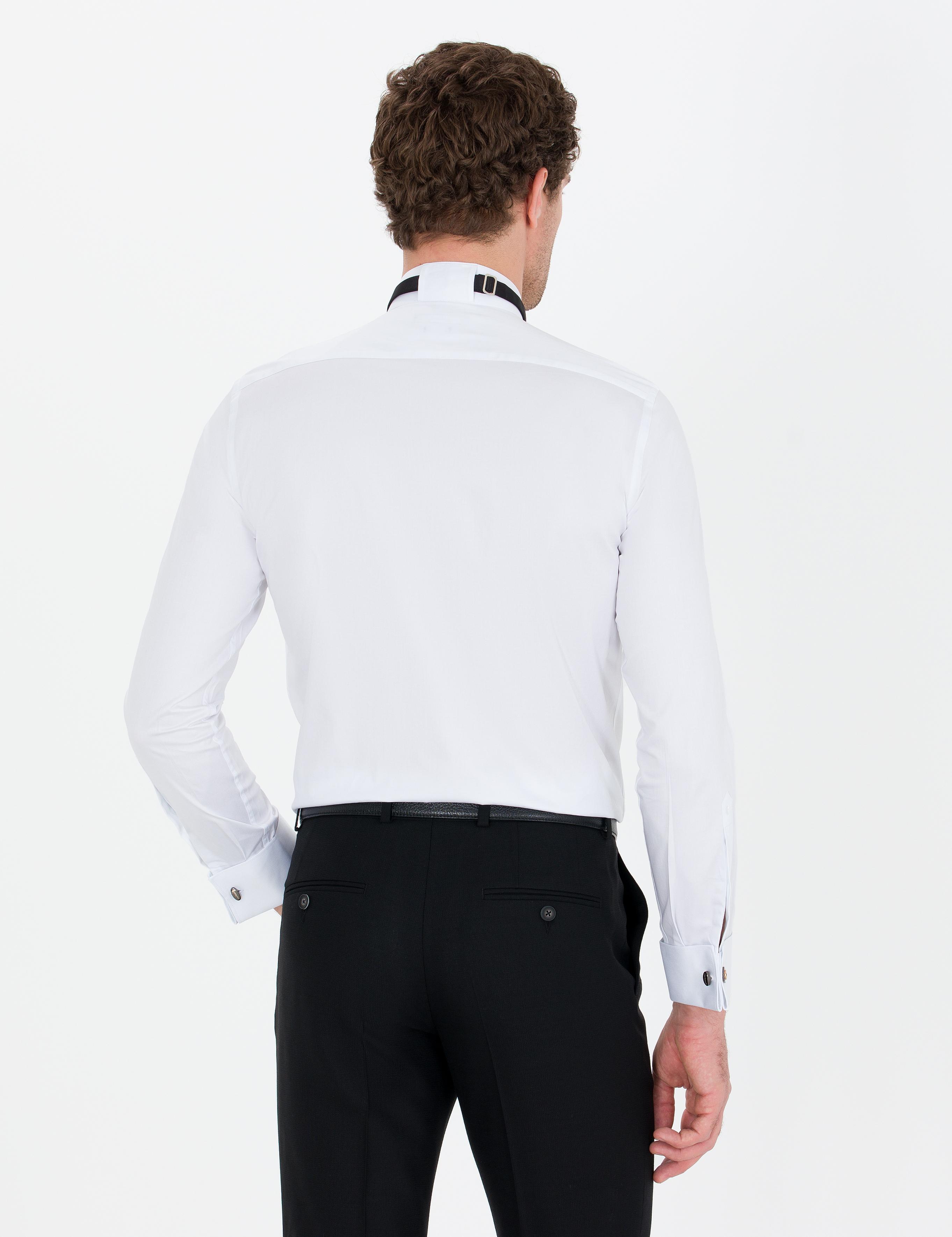 Beyaz Slim Fit Smokin Gömlek - 50265358007