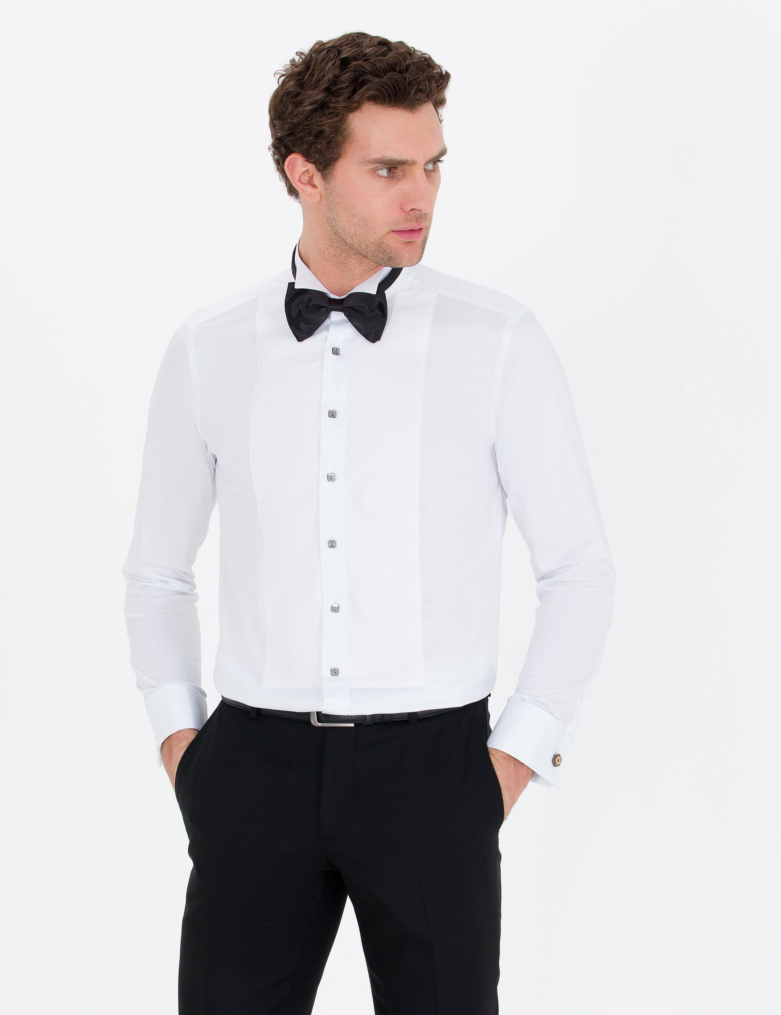 Beyaz Slim Fit Smokin Gömlek - 50265358007
