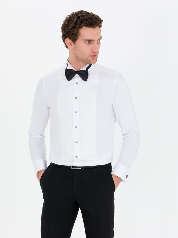 Beyaz Slim Fit Smokin Gömlek