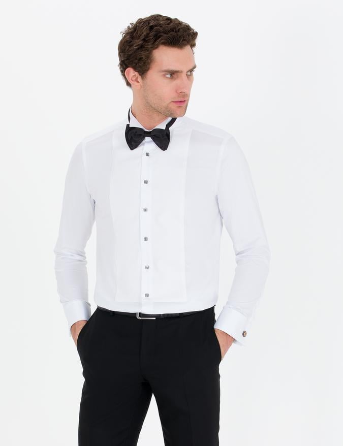 Beyaz Slim Fit Smokin Gömlek