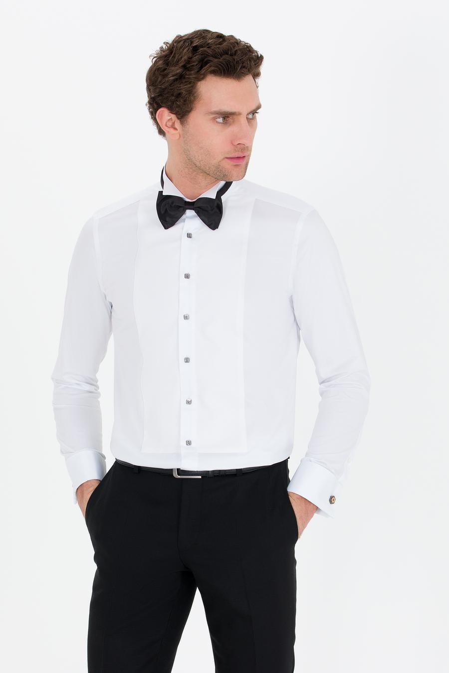 Beyaz Slim Fit Smokin Gömlek - 50265358007