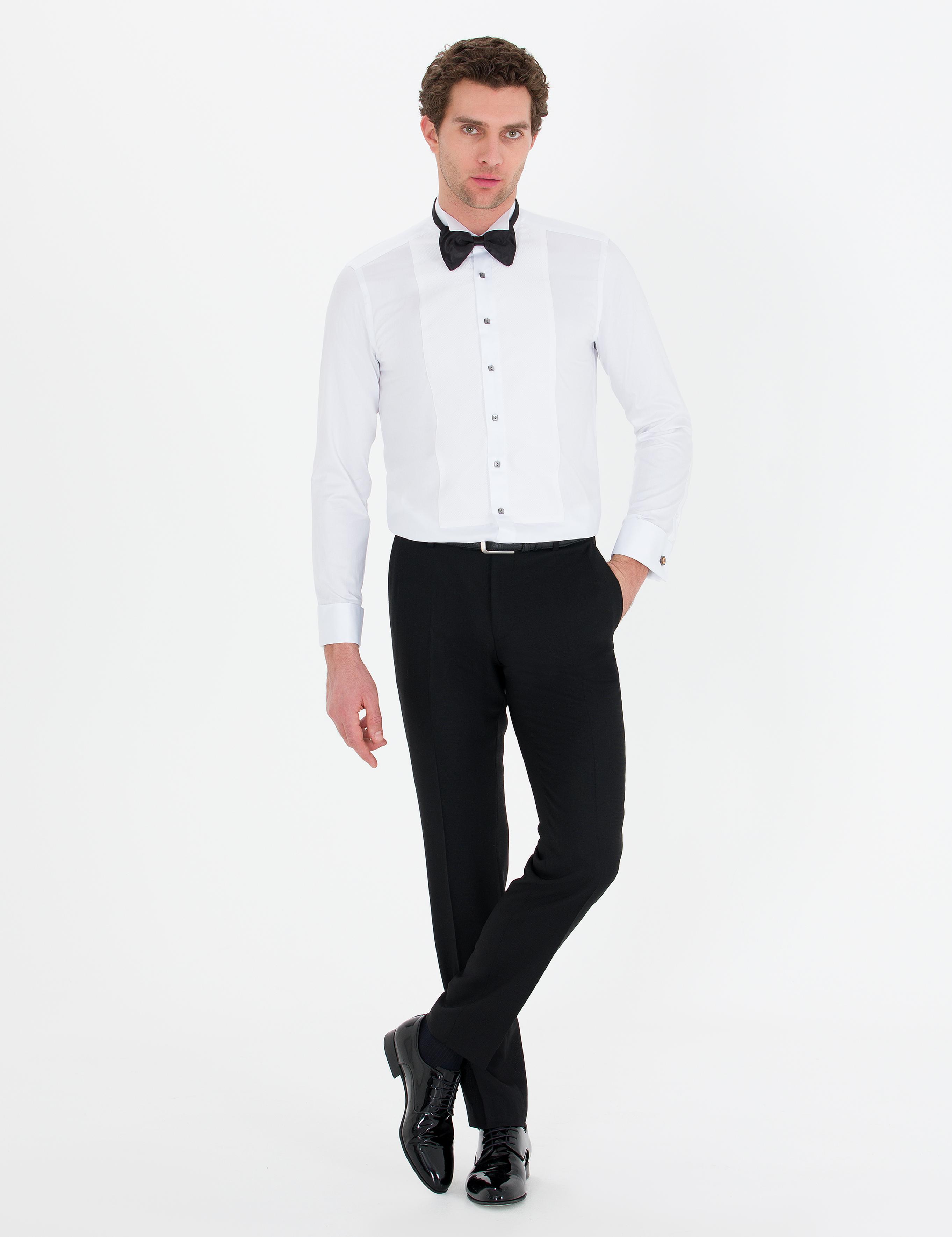 Beyaz Slim Fit Smokin Gömlek - 50265358007