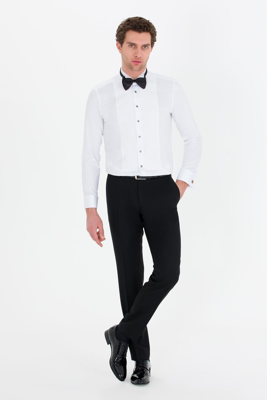 Beyaz Slim Fit Smokin Gömlek - 50265358007