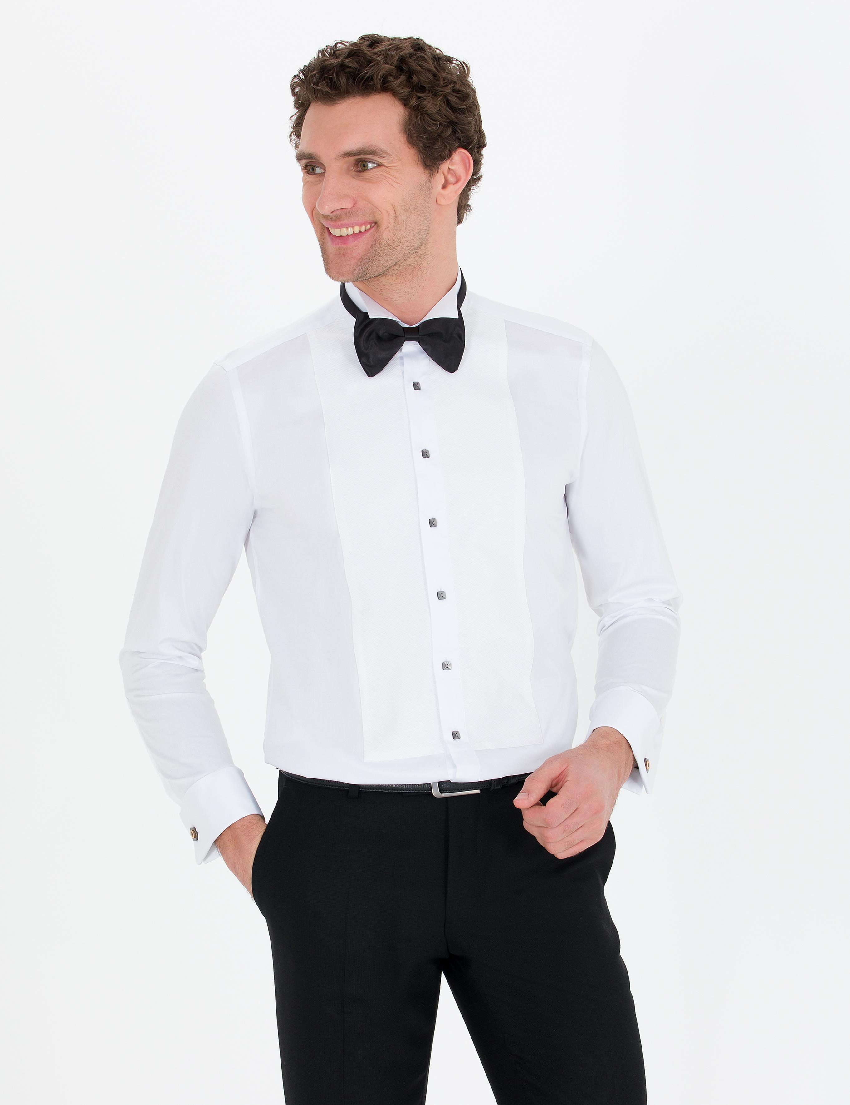Beyaz Slim Fit Smokin Gömlek - 50265358007