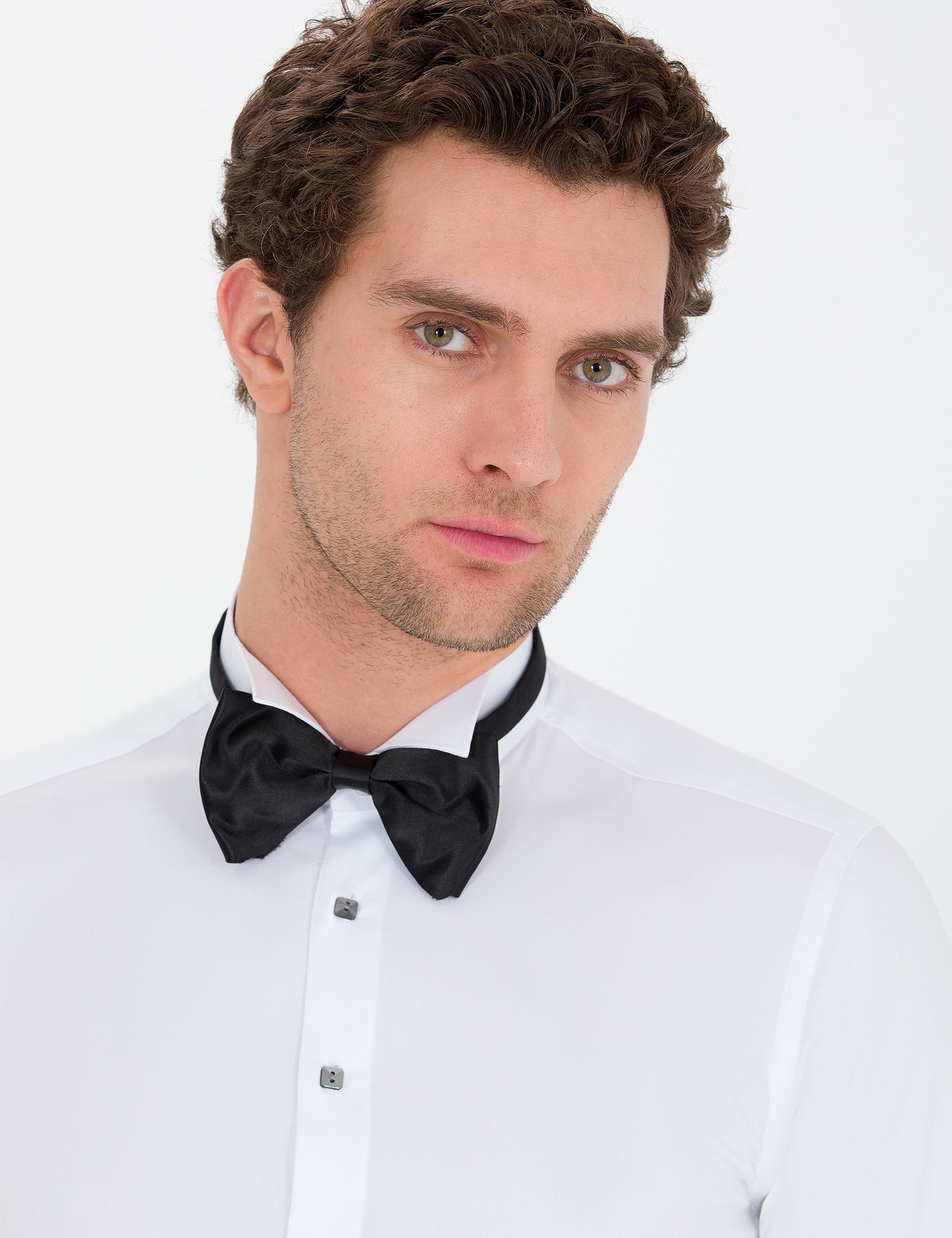 Beyaz Slim Fit Smokin Gömlek - 50265359005
