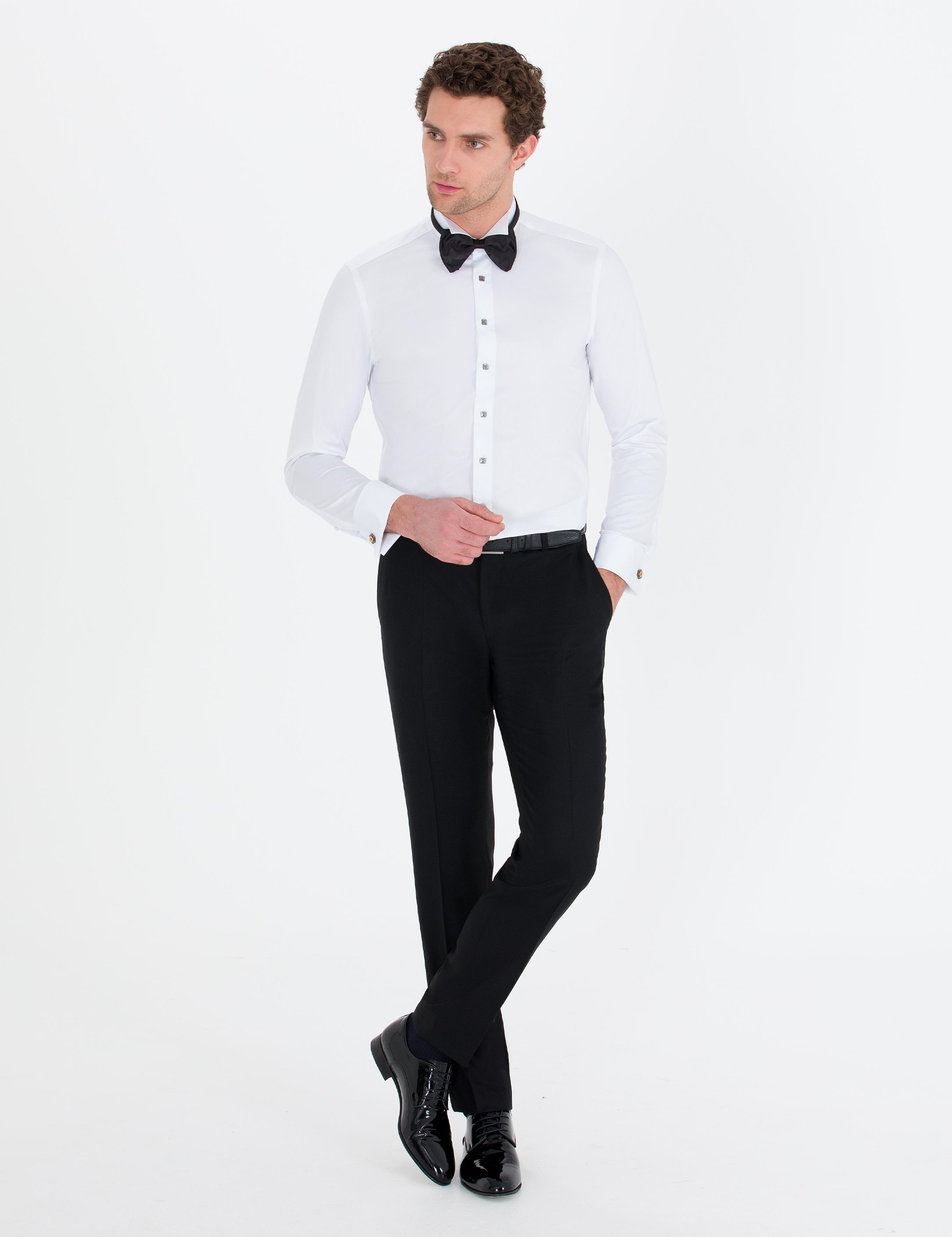 Beyaz Slim Fit Smokin Gömlek - 50265359005