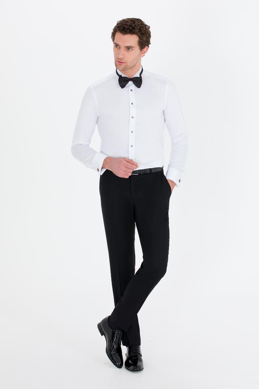 Beyaz Slim Fit Smokin Gömlek - 50265359005