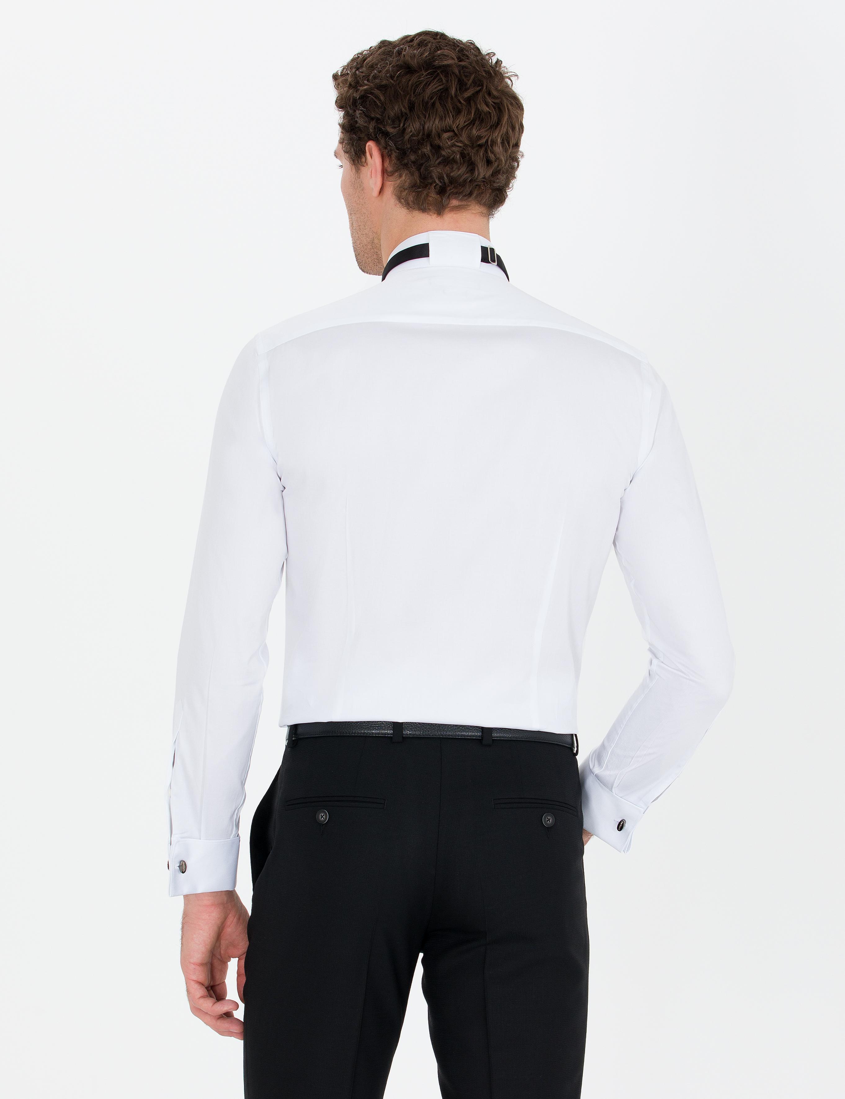 Beyaz Slim Fit Smokin Gömlek - 50265359005