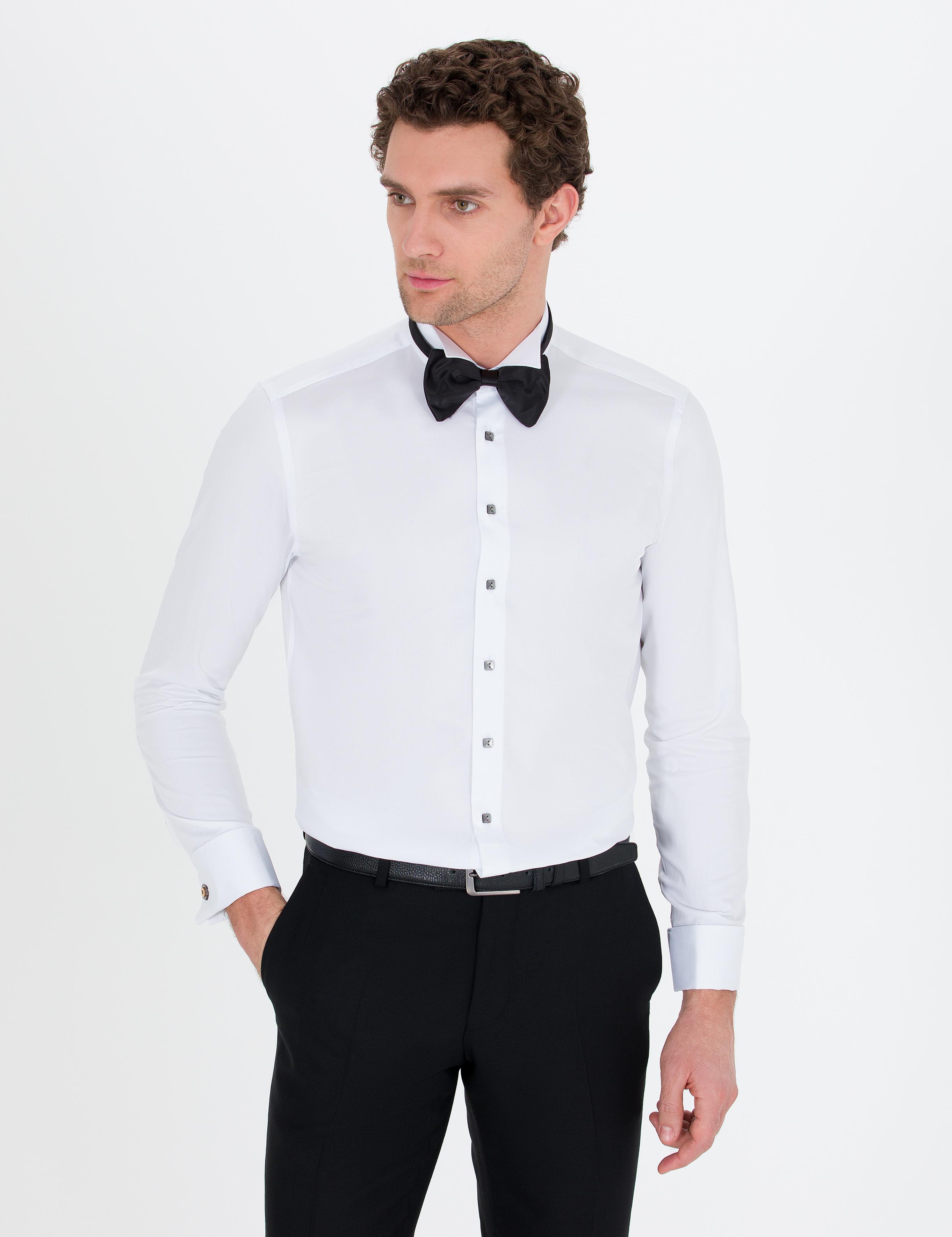 Beyaz Slim Fit Smokin Gömlek - 50265359005