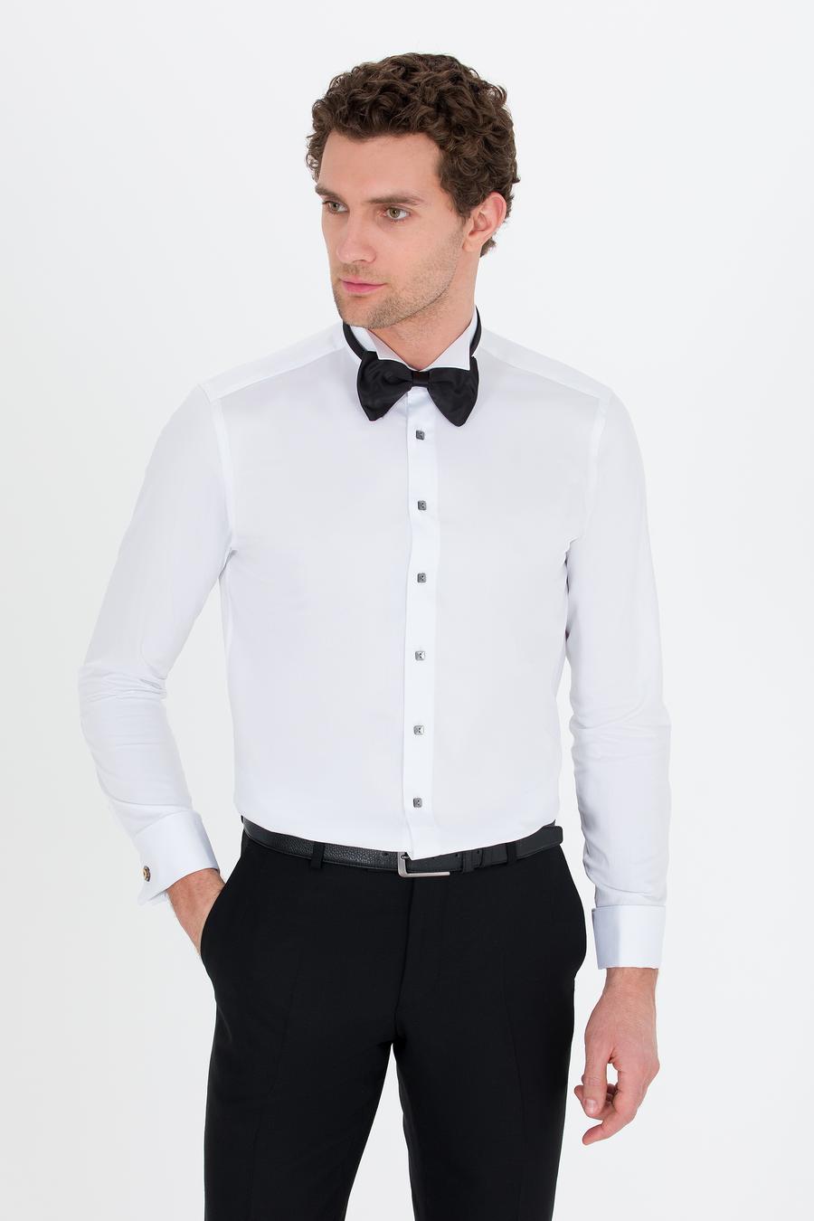 Beyaz Slim Fit Smokin Gömlek - 50265359005