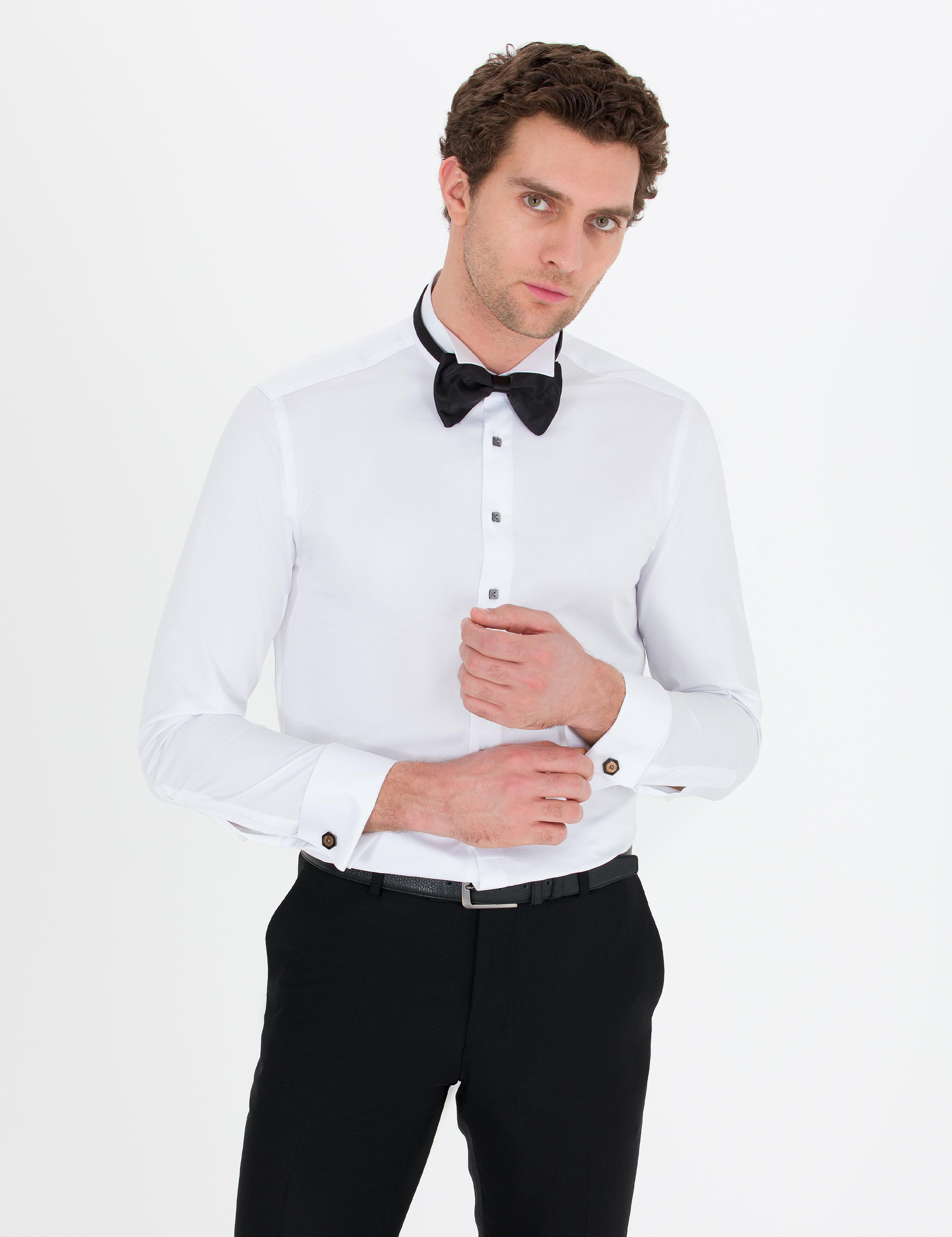 Beyaz Slim Fit Smokin Gömlek - 50265359005