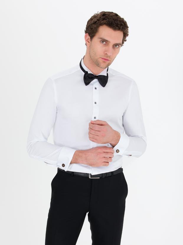 Beyaz Slim Fit Smokin Gömlek