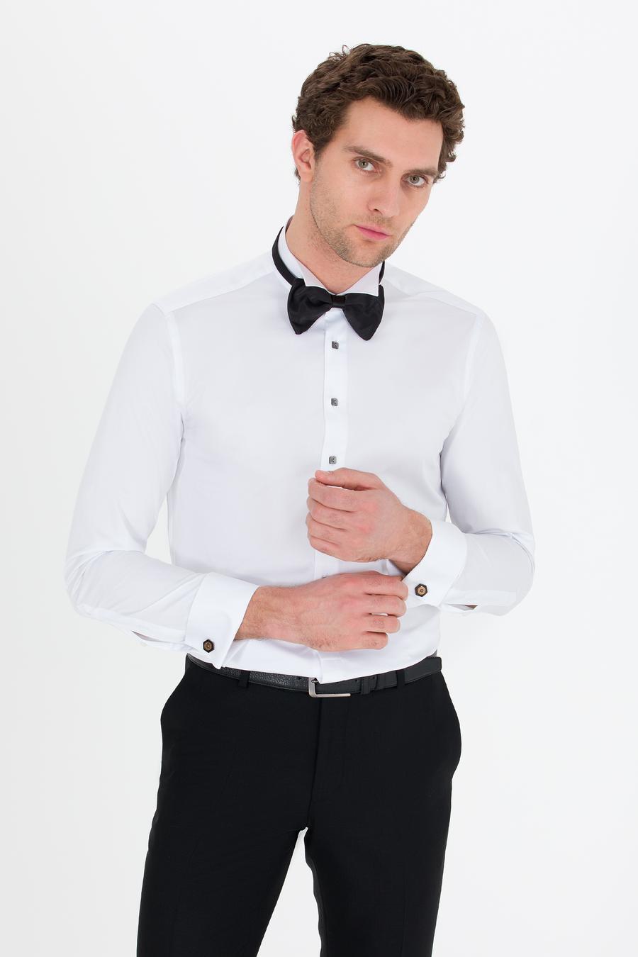 Beyaz Slim Fit Smokin Gömlek - 50265359005