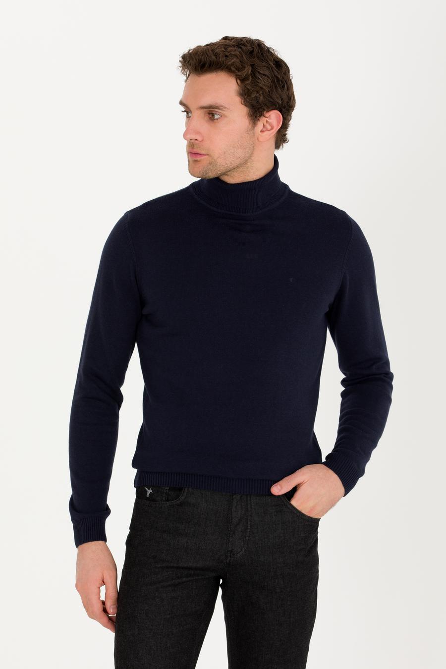 Lacivert Slim Fit Balıkçı Yaka Basic Triko Kazak - 50257385008