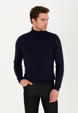 Lacivert Slim Fit Balıkçı Yaka Basic Triko Kazak