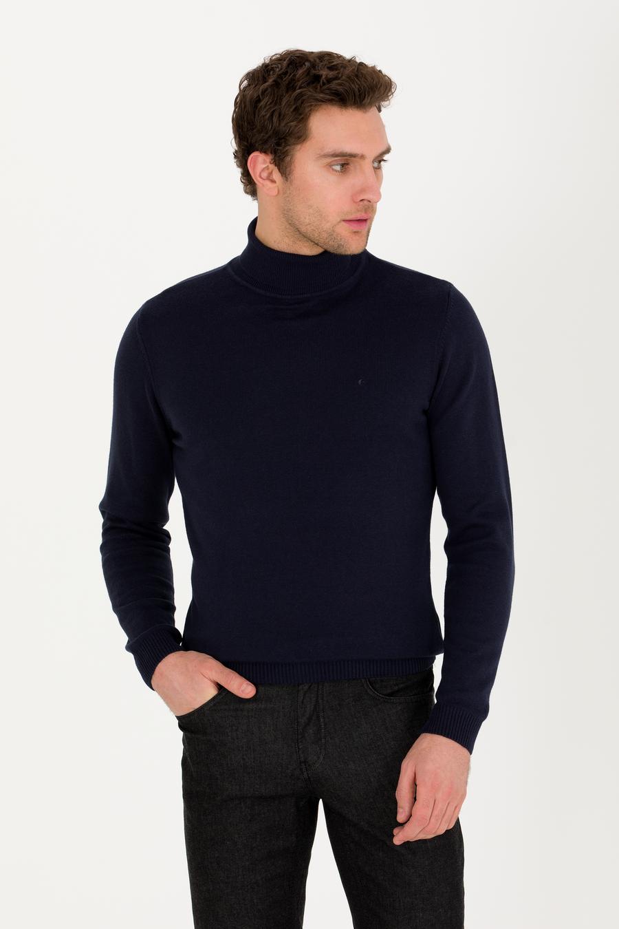 Lacivert Slim Fit Balıkçı Yaka Basic Triko Kazak - 50257385008