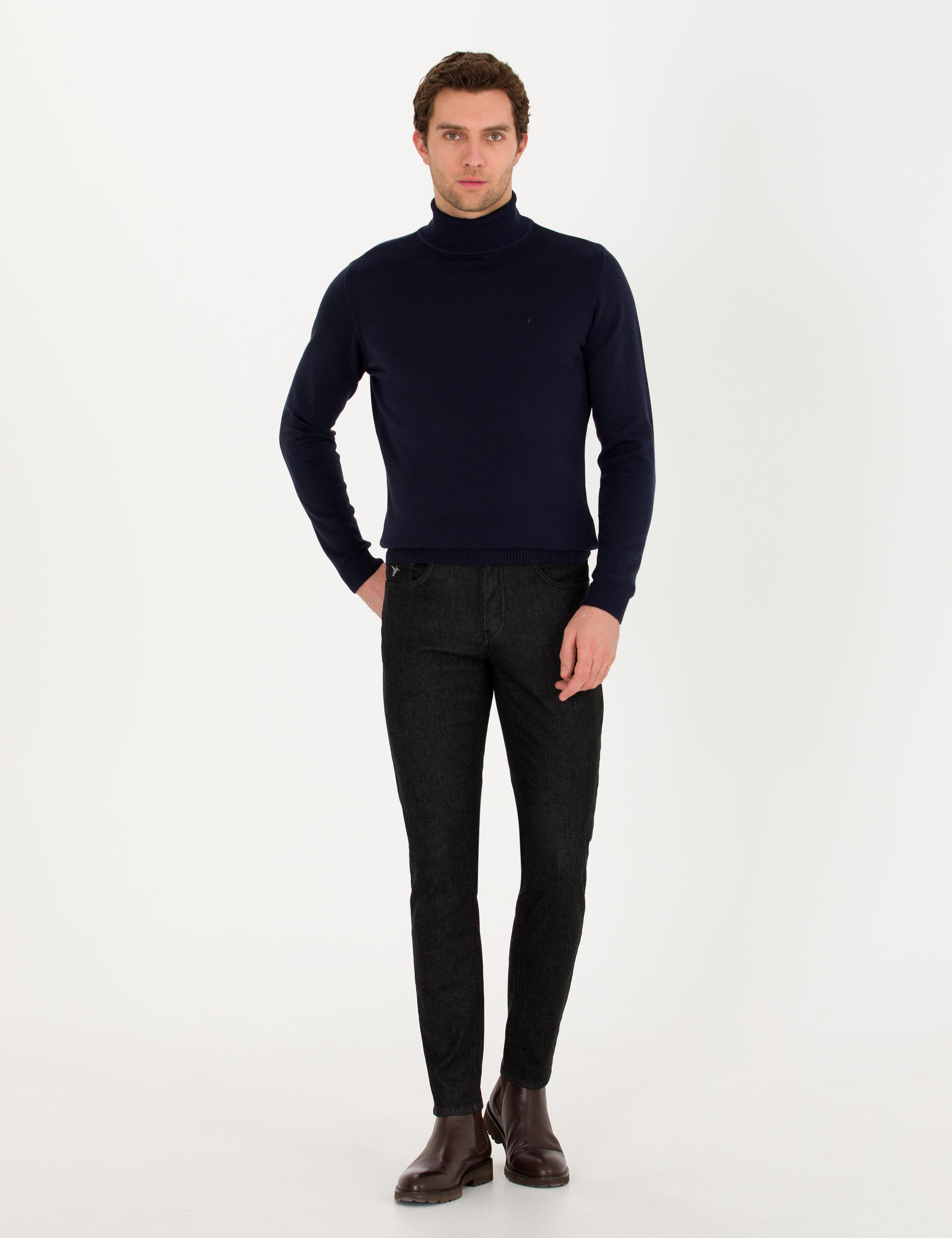 Lacivert Slim Fit Balıkçı Yaka Basic Triko Kazak - 50257385008