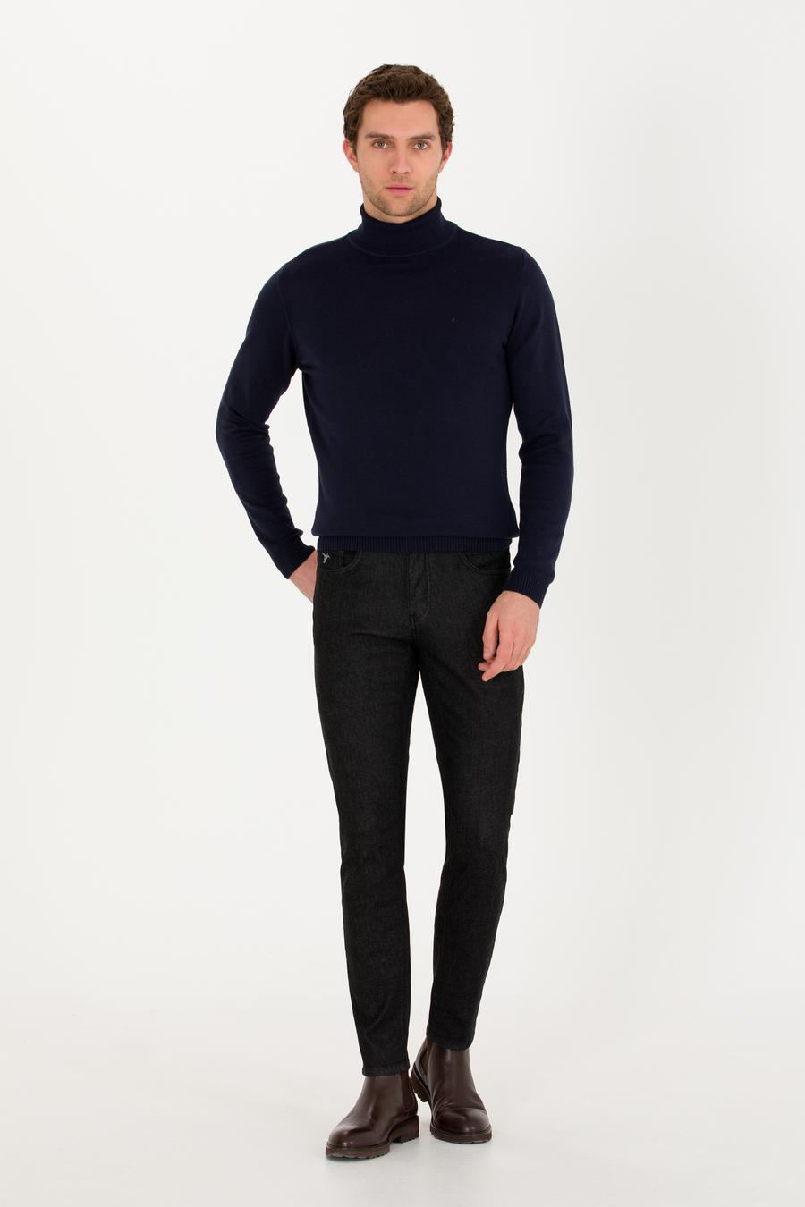 Lacivert Slim Fit Balıkçı Yaka Basic Triko Kazak - 50257385008