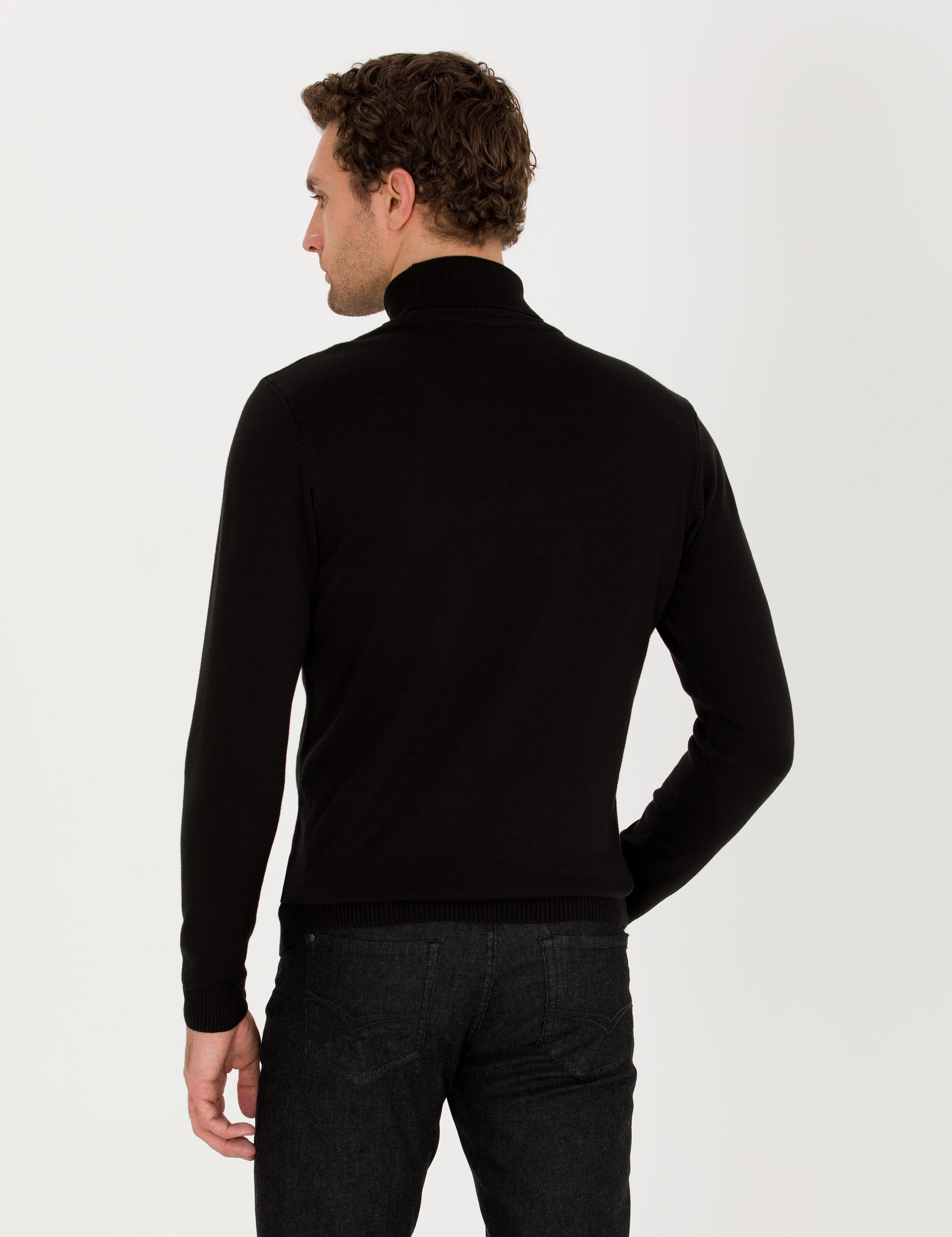 Siyah Slim Fit Pamuk Karışımlı Balıkçı Yaka Basic Triko Kazak - 50257385014
