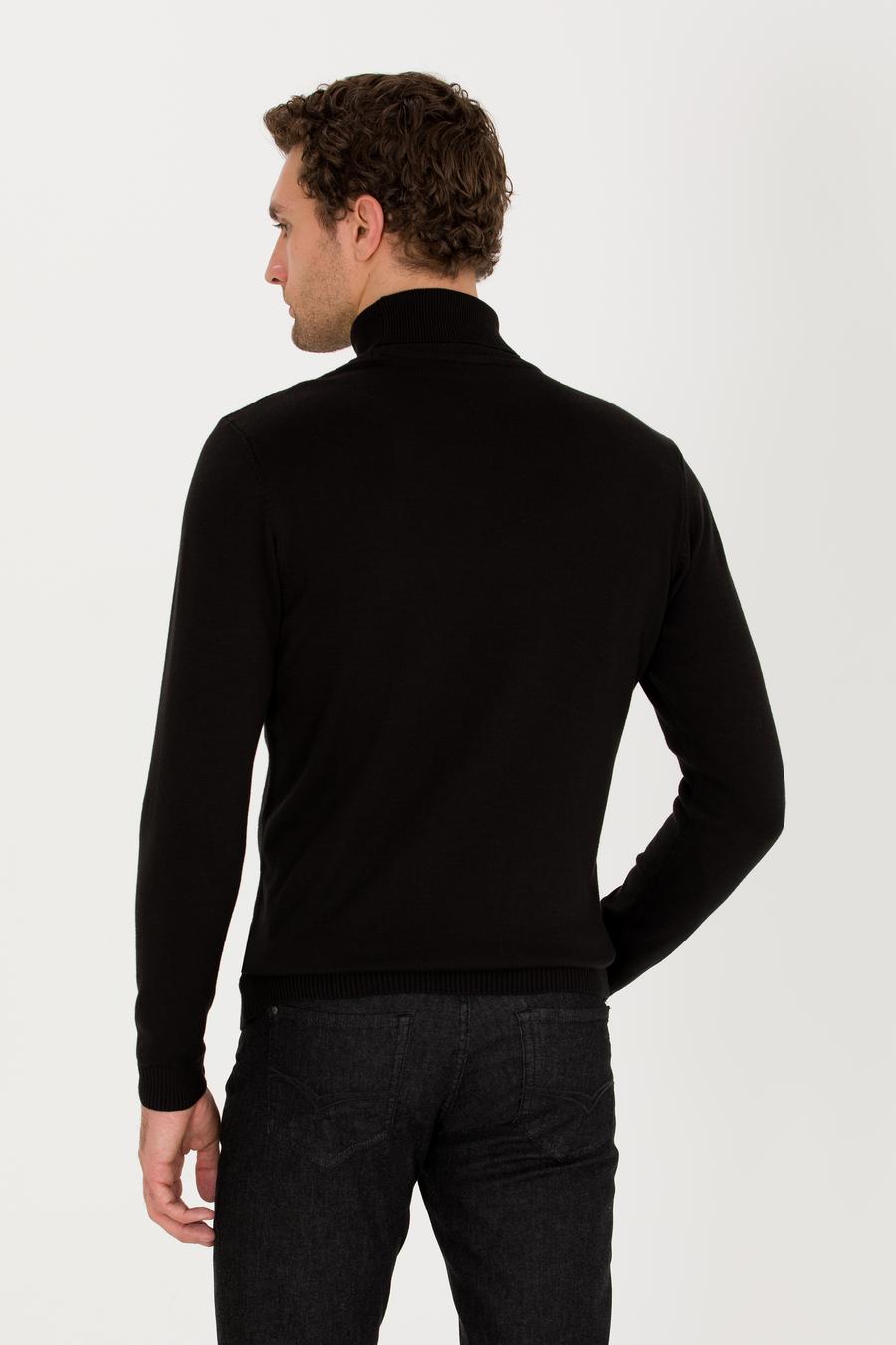 Siyah Slim Fit Pamuk Karışımlı Balıkçı Yaka Basic Triko Kazak - 50257385014