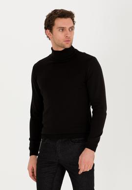Siyah Slim Fit Pamuk Karışımlı Balıkçı Yaka Basic Triko Kazak