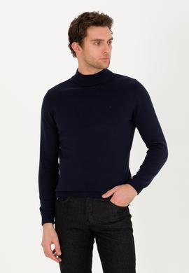 Lacivert Slim Fit Pamuk Karışımlı Yarım Balıkçı Basic Triko Kazak