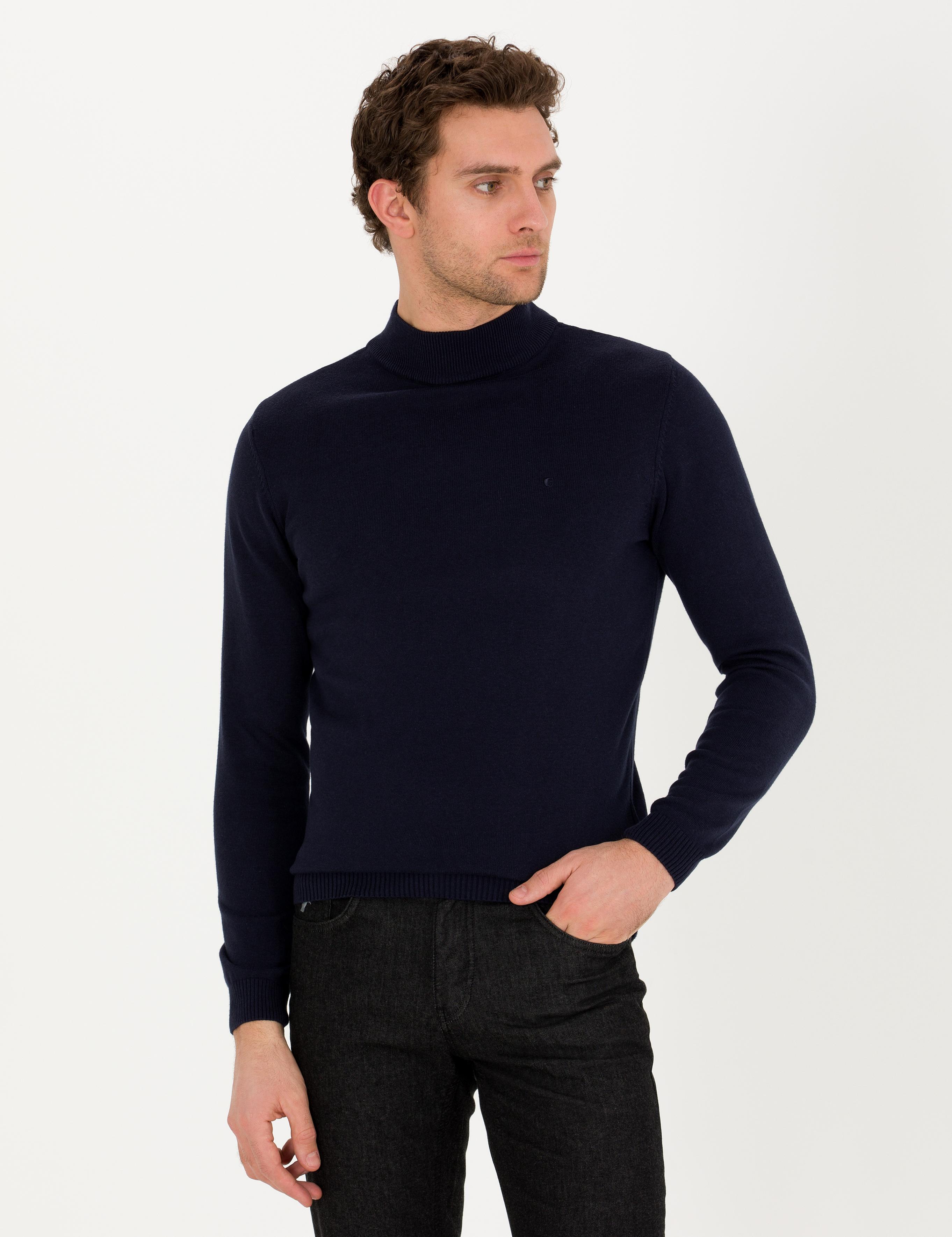 Lacivert Slim Fit Pamuk Karışımlı Yarım Balıkçı Basic Triko Kazak - 50257392003