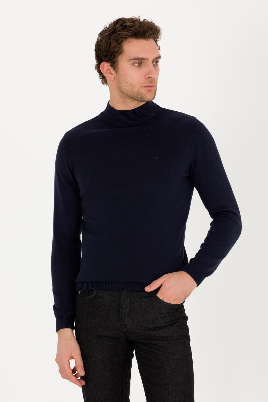 Lacivert Slim Fit Pamuk Karışımlı Yarım Balıkçı Basic Triko Kazak - 50257392003