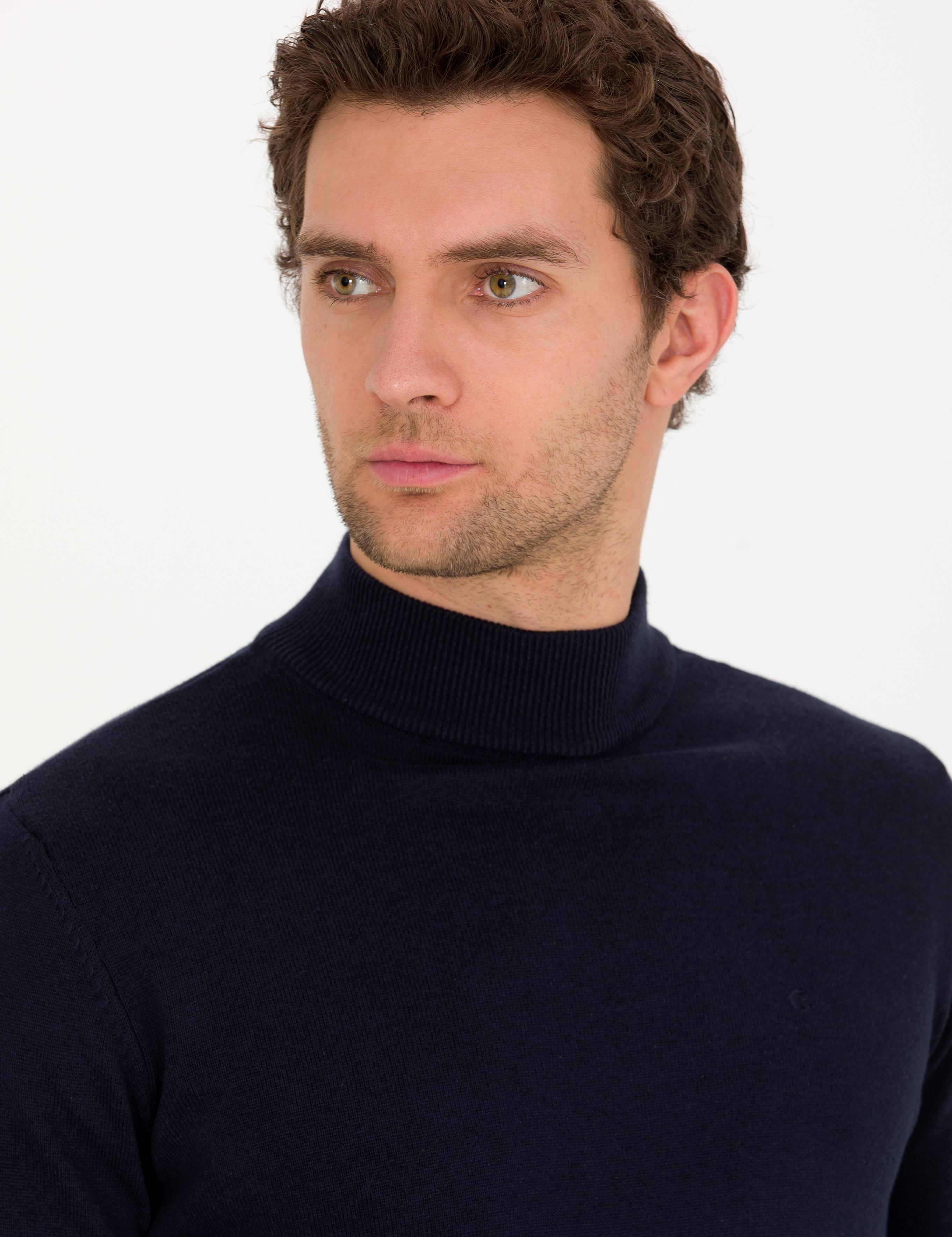 Lacivert Slim Fit Pamuk Karışımlı Yarım Balıkçı Basic Triko Kazak - 50257392003