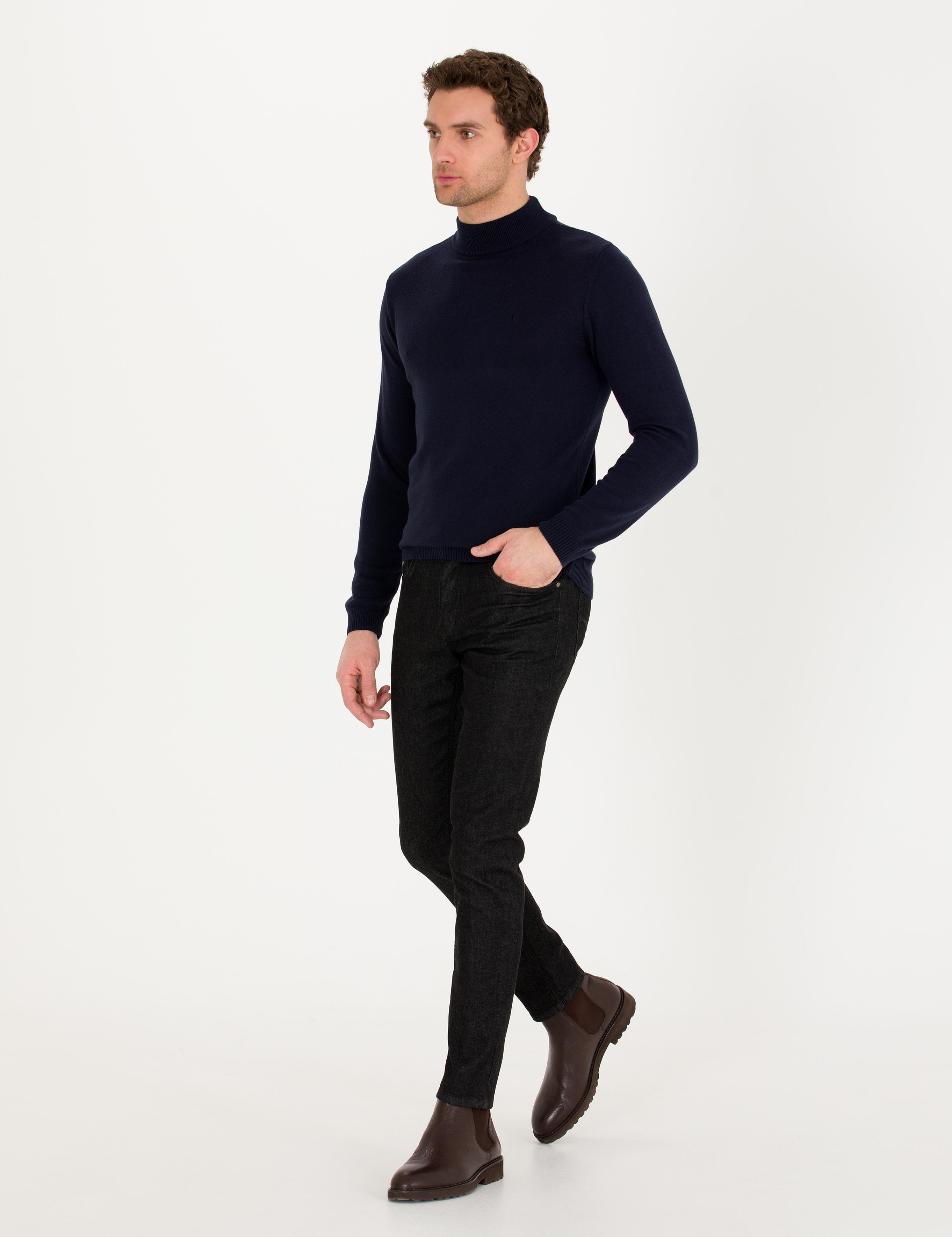 Lacivert Slim Fit Pamuk Karışımlı Yarım Balıkçı Basic Triko Kazak - 50257392003