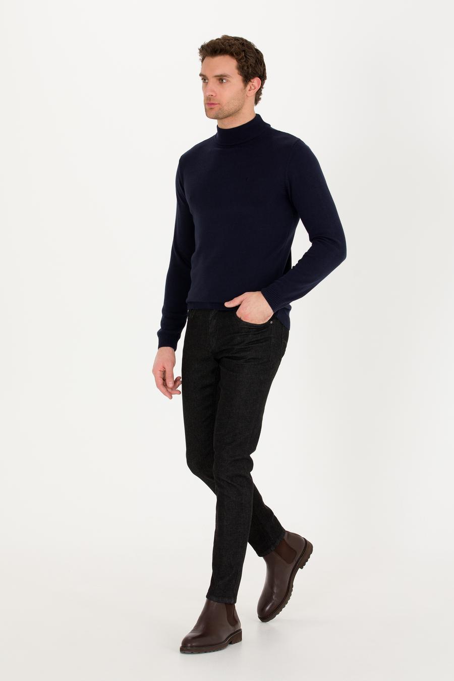 Lacivert Slim Fit Pamuk Karışımlı Yarım Balıkçı Basic Triko Kazak - 50257392003