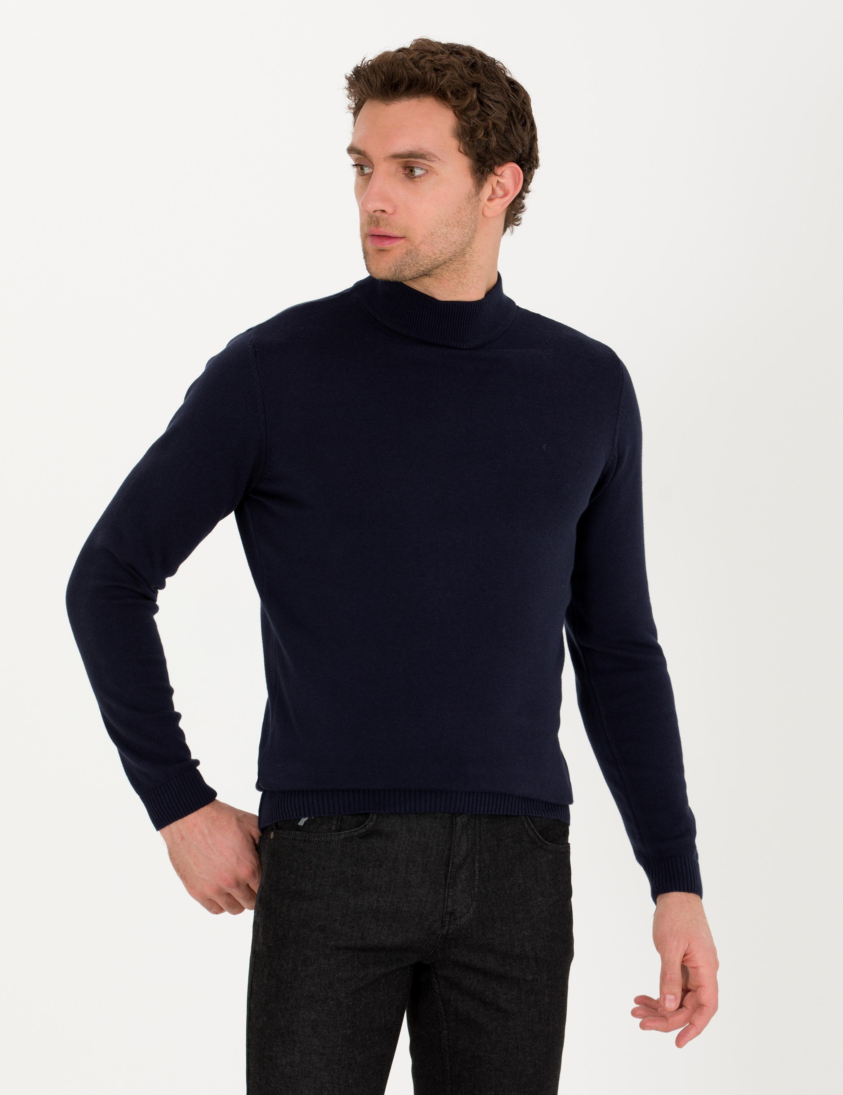 Lacivert Slim Fit Pamuk Karışımlı Yarım Balıkçı Basic Triko Kazak - 50257392003