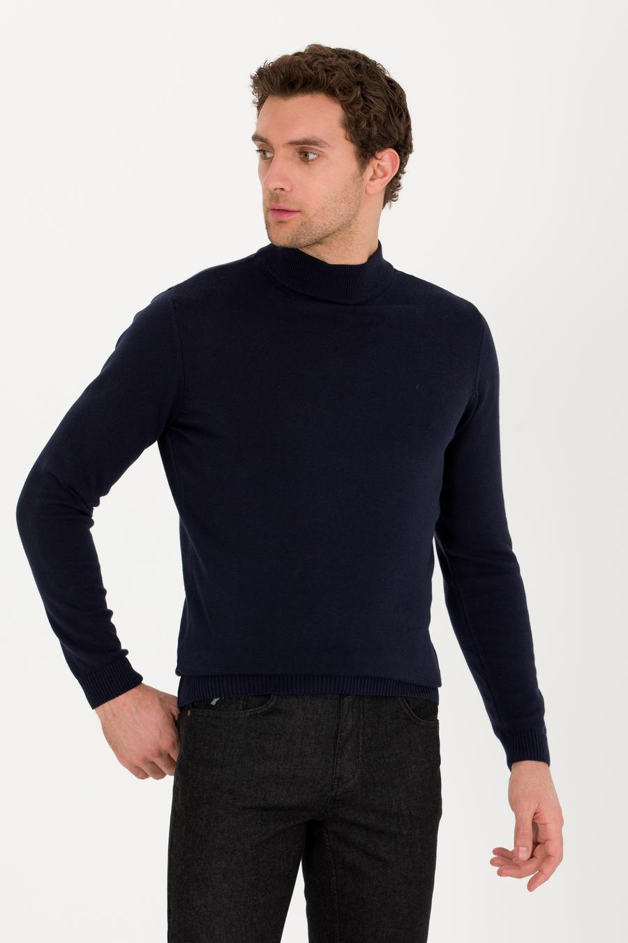 Lacivert Slim Fit Pamuk Karışımlı Yarım Balıkçı Basic Triko Kazak - 50257392003