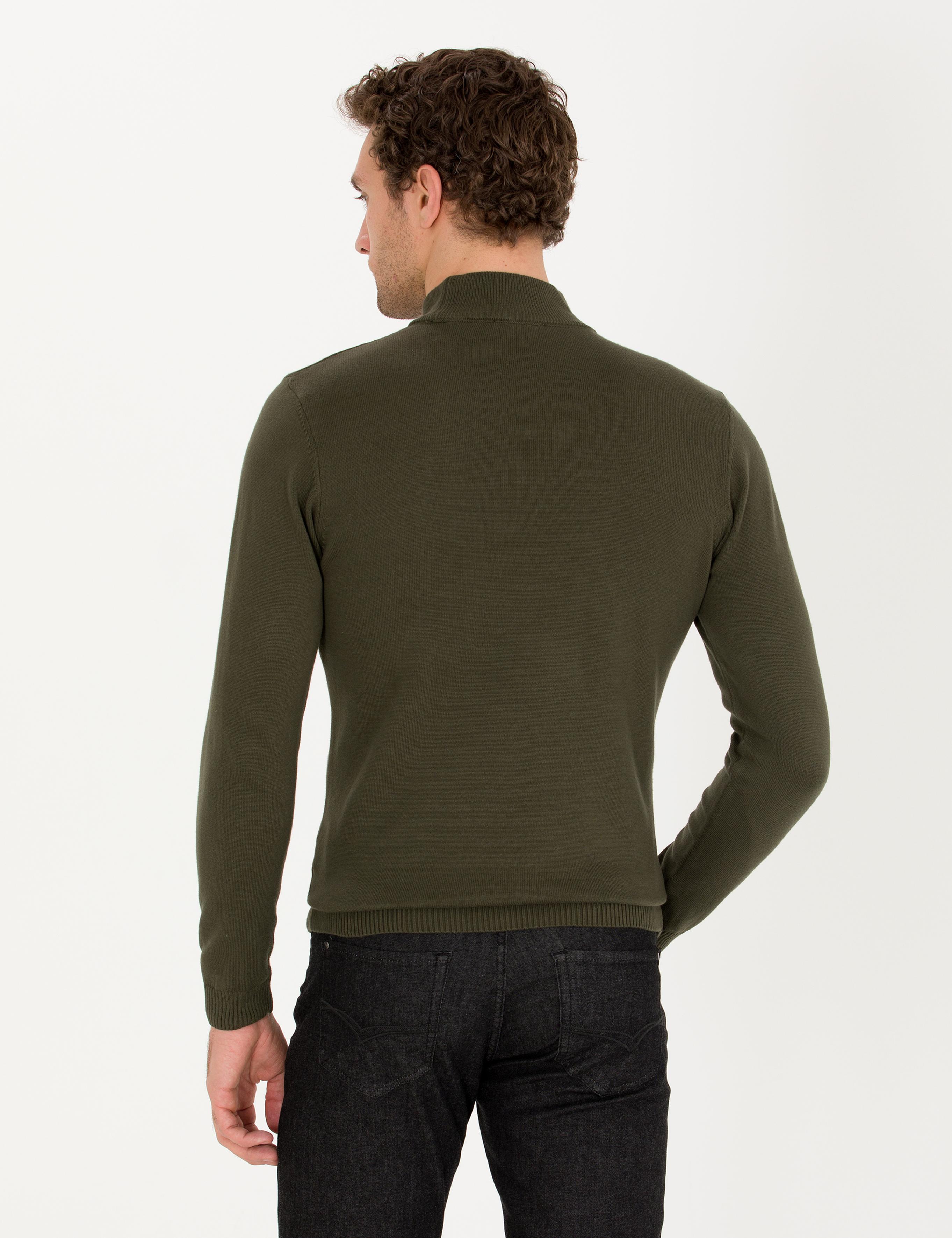 Haki Slim Fit Yarım Balıkçı Basic Triko Kazak - 50257392037